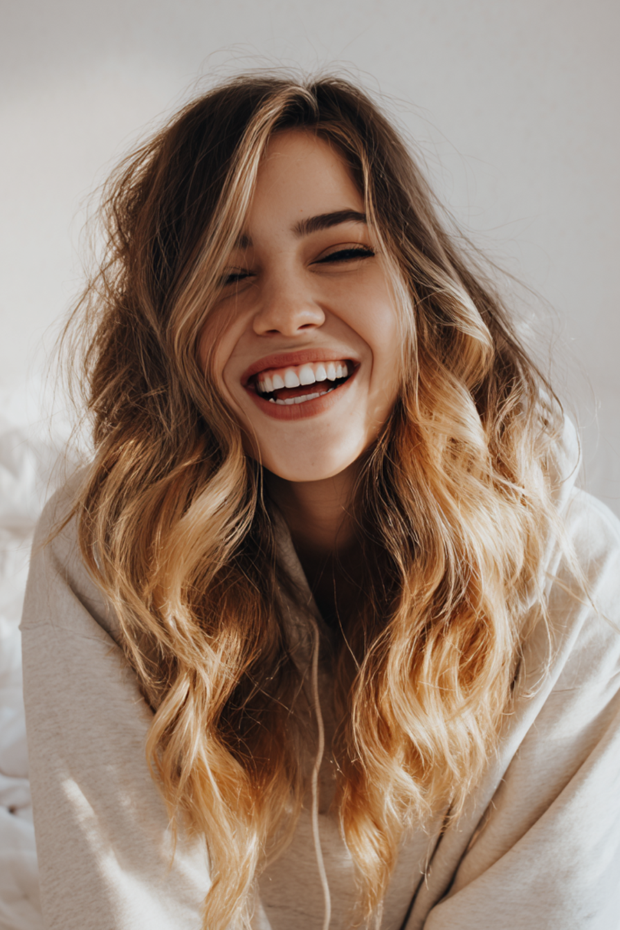 7. Boho -Wellen mit goldenem blonden Ombre (wellige schulterlange Frisuren) - wellige schulterlange Frisuren