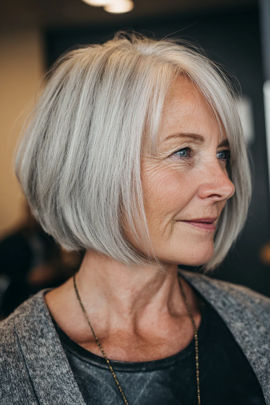 7. Kinnlanger Silver Ash Crop (Haarschnitte für Frauen über 50 mit glattem Haar) – Haarschnitte für Frauen über 50 mit glattem Haar