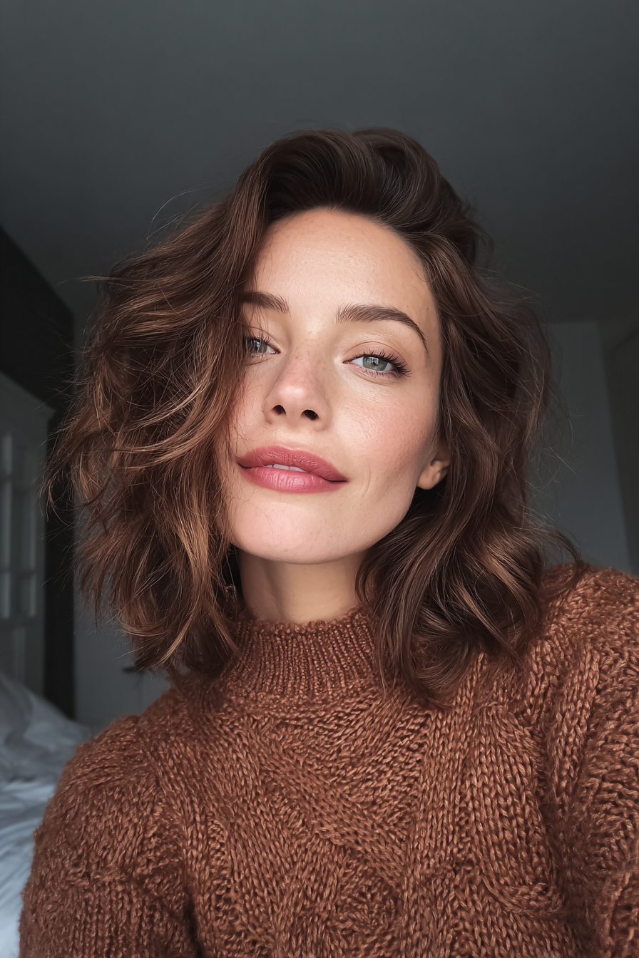 7. abgehackte Wellen in Rosenholzbraun (Frisuren für ältere Frauen mit welligem Haar) - Frisuren für ältere Frauen mit welligem Haar