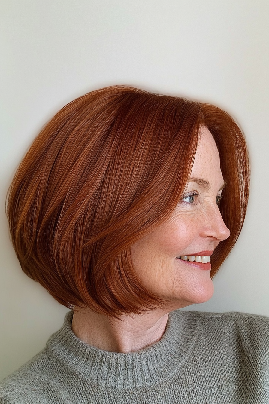 7. Klassischer französischer Bob mit warmen Auburn -Untertönen (Frisuren für Frauen über 60 mit dickem Haar) - Frisuren für Frauen über 60 mit dicken Haaren