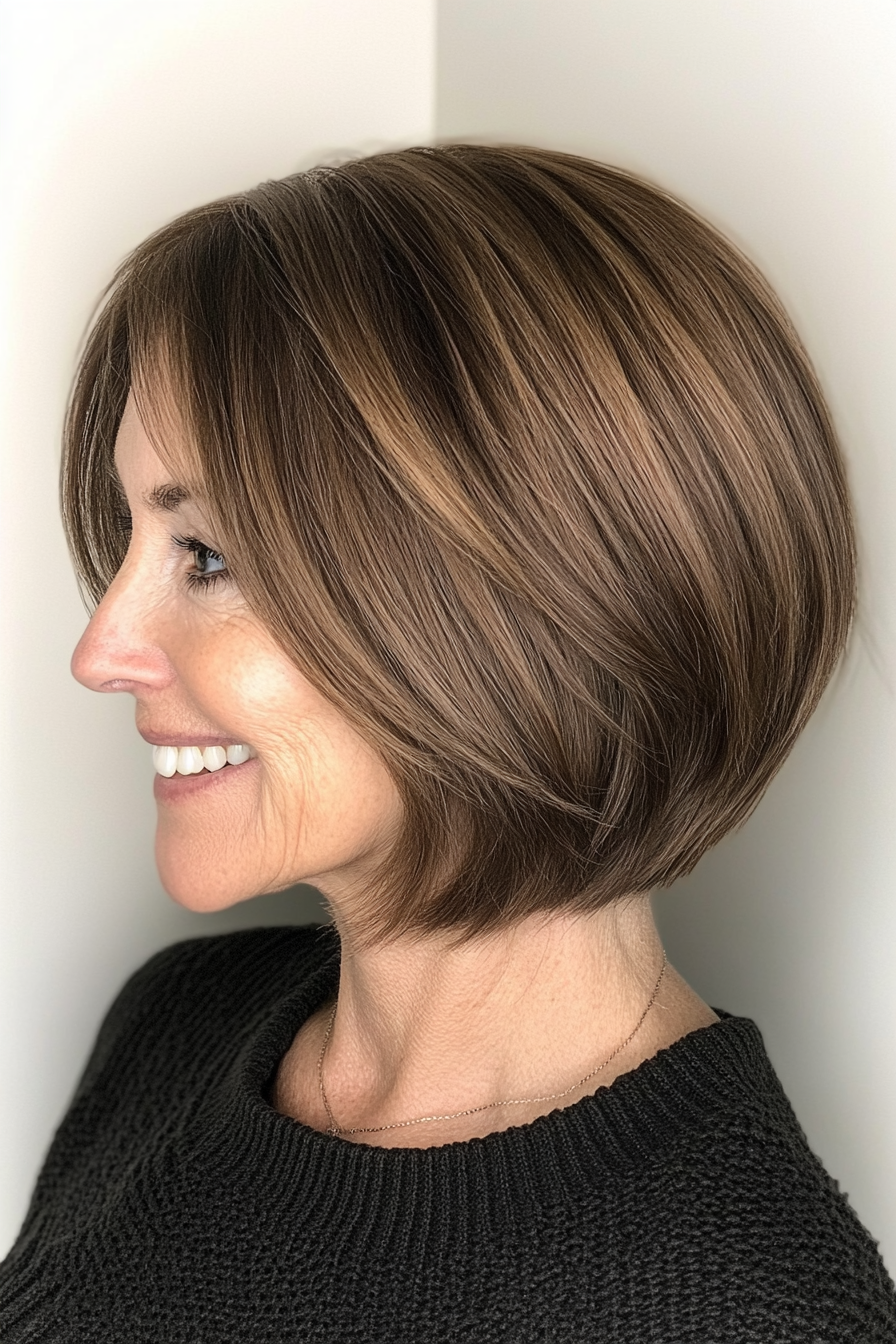 7. Kaffee Brown Graduierte Bob (elegante kurze Frisuren für ältere Frauen) - Elegante kurze Frisuren für ältere Frauen