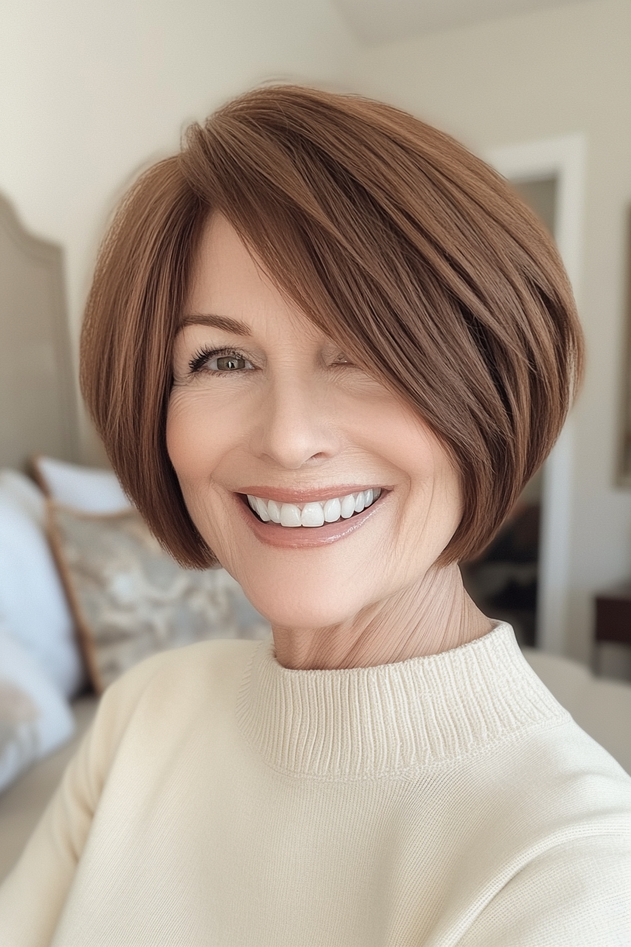7. Bob mit Kastanienschichten (super kurze Haarschnitte für ältere Frauen) - super kurze Haarschnitte für ältere Frauen