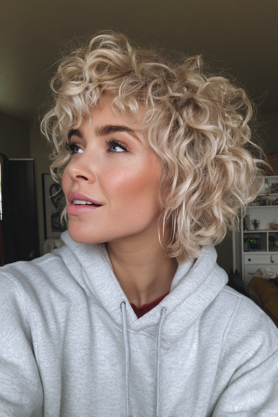 7. Curled Out Ash Blonde Wolf Cut (kurze lockige Haarschnitte für Frauen) - kurze lockige Haarschnitte für Frauen