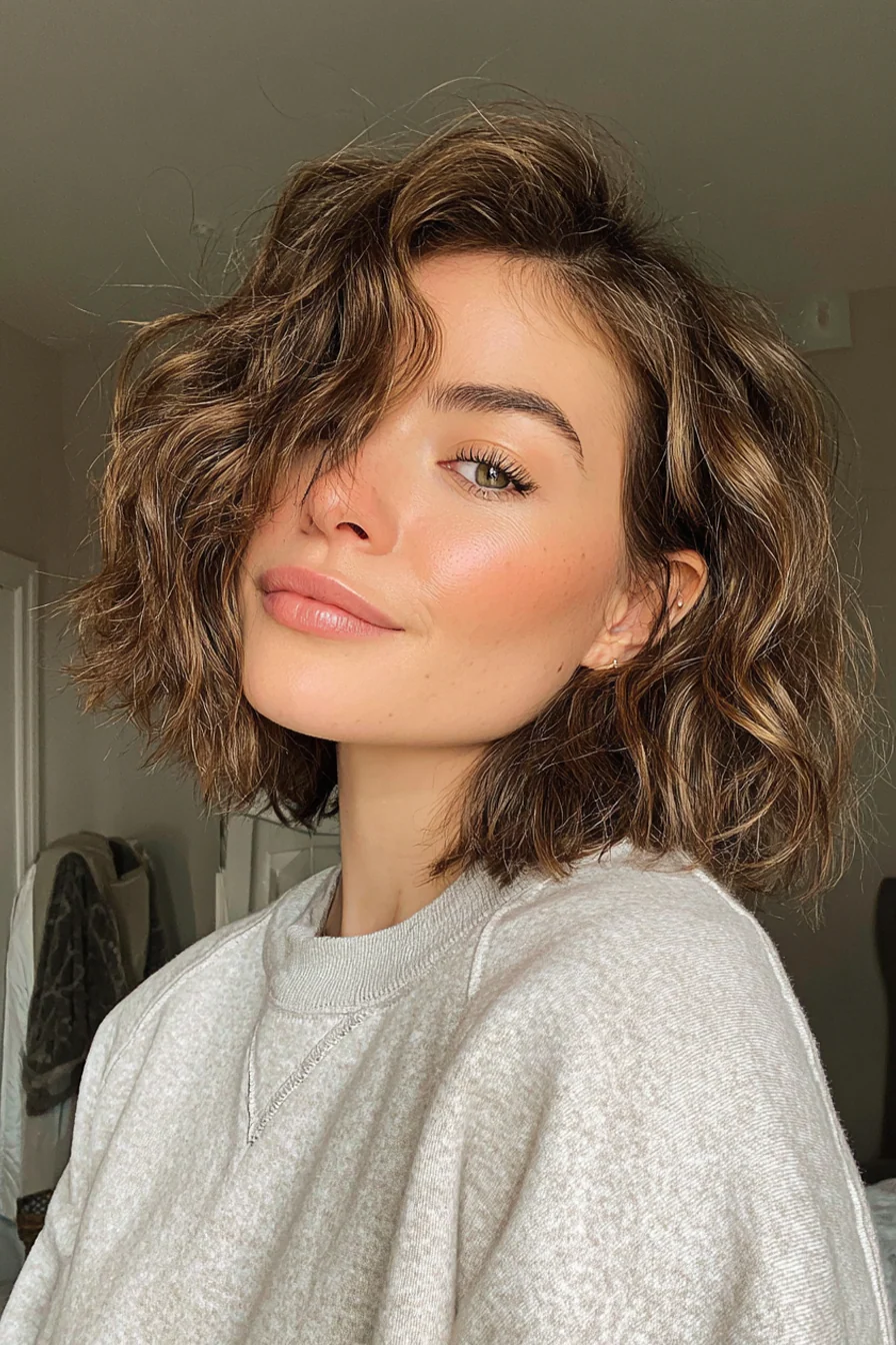7. Gelockter Bob mit Mokka-Balayage (kurze formelle Frisuren) – Kurze formelle Frisuren