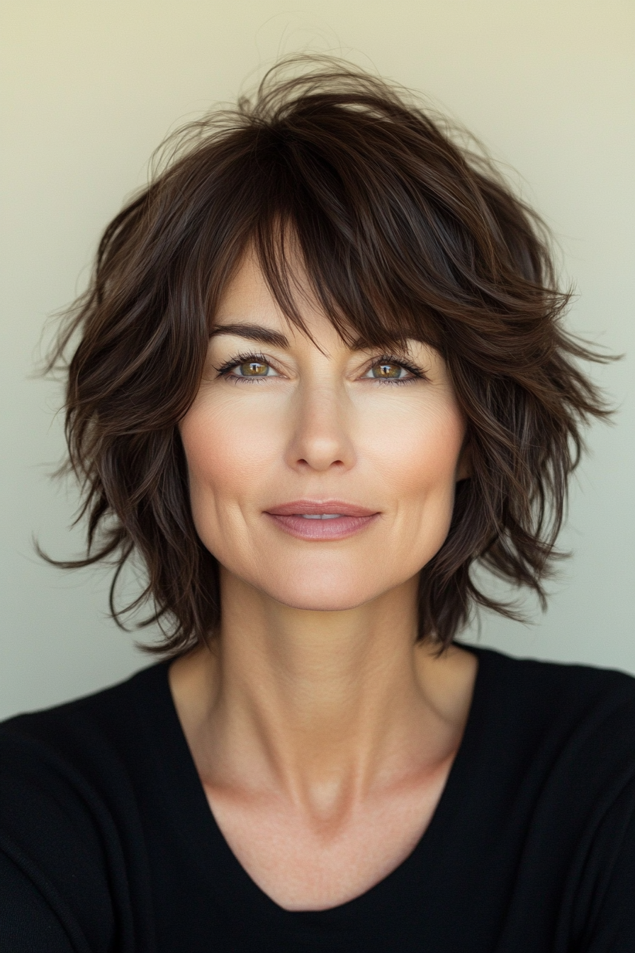 7. Dark Chocolate Shaggy Bob (lustige kurze Haarschnitte für Frauen über 50) - lustige kurze Haarschnitte für Frauen über 50
