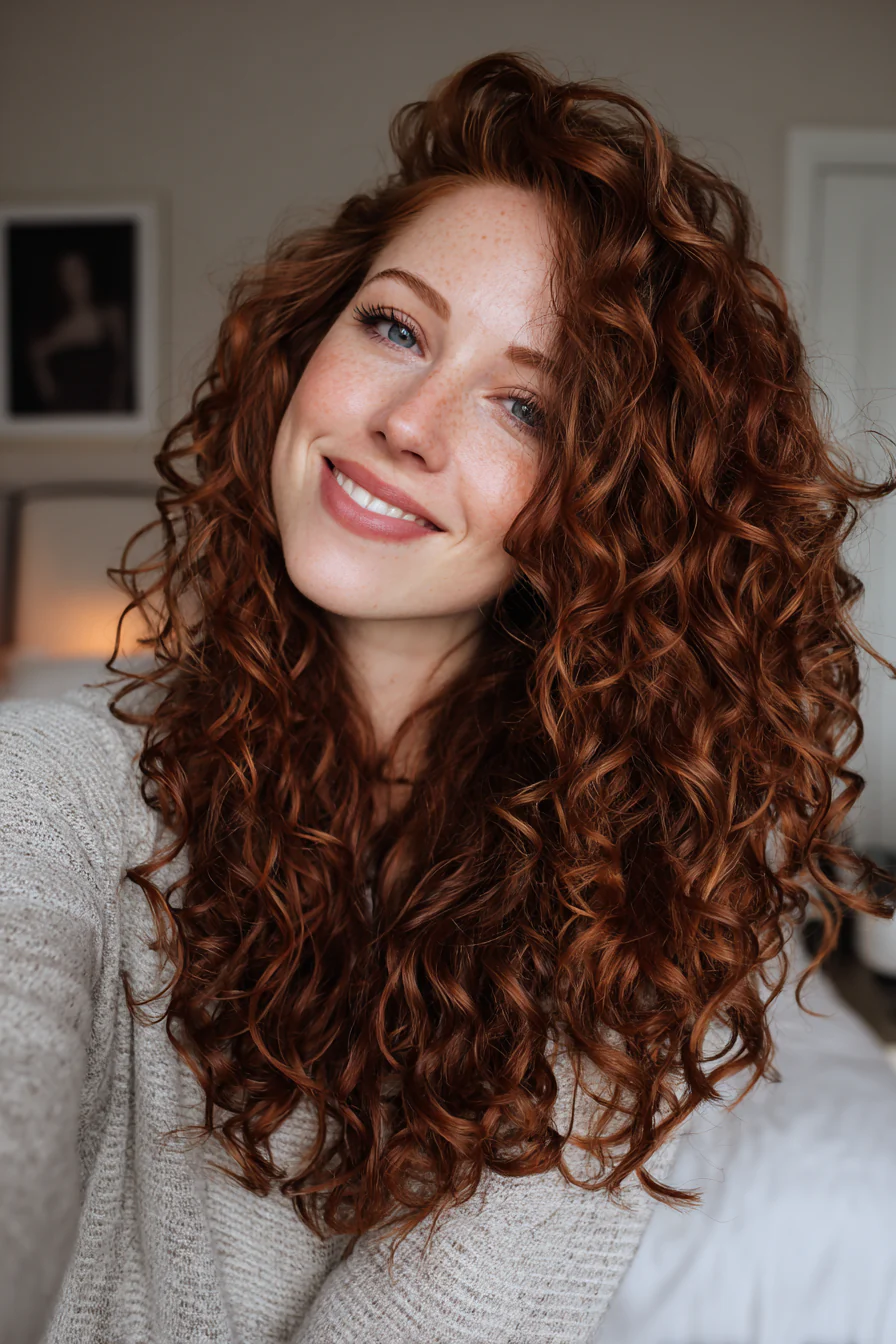 7. Deep Auburn Defined Curly Layers (geschichtete lockige Frisuren) – geschichtete lockige Frisuren