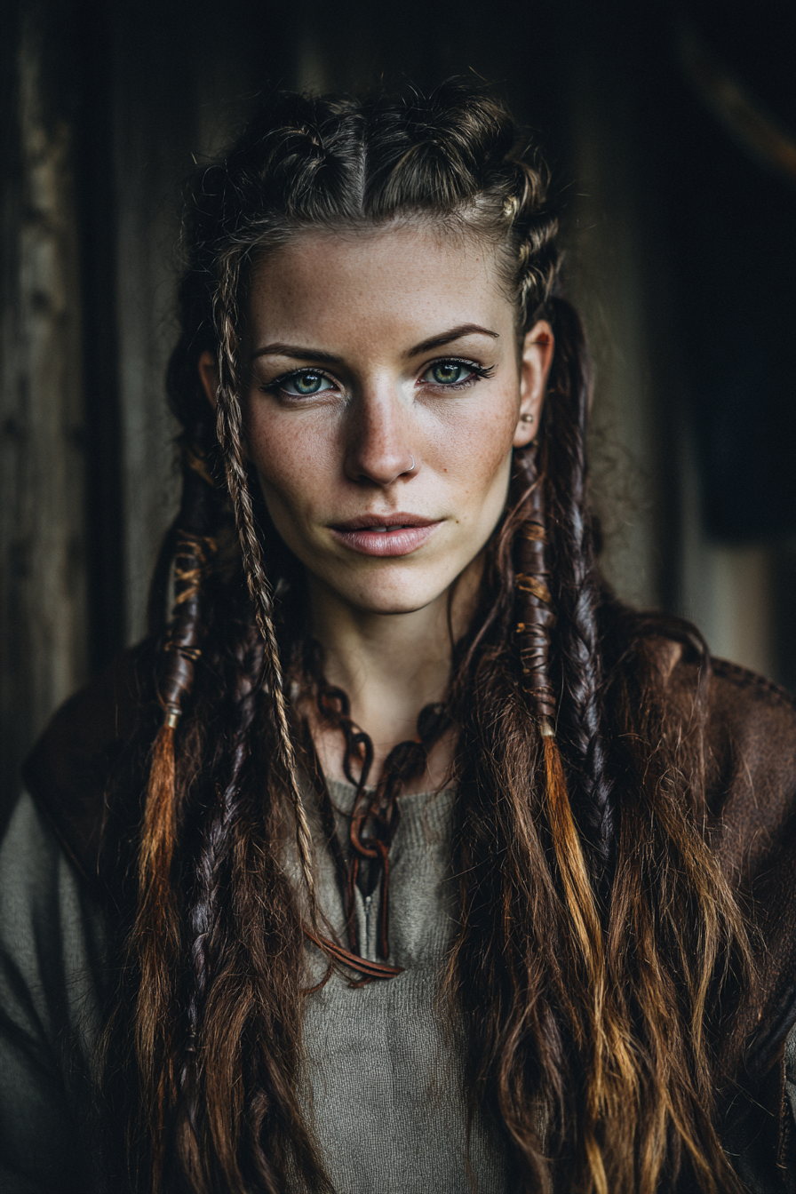 7. Mit Leder umwickelte Zöpfe in Espresso-Schwarz (Wikinger-Frisuren für Frauen) – Wikinger-Frisuren für Frauen