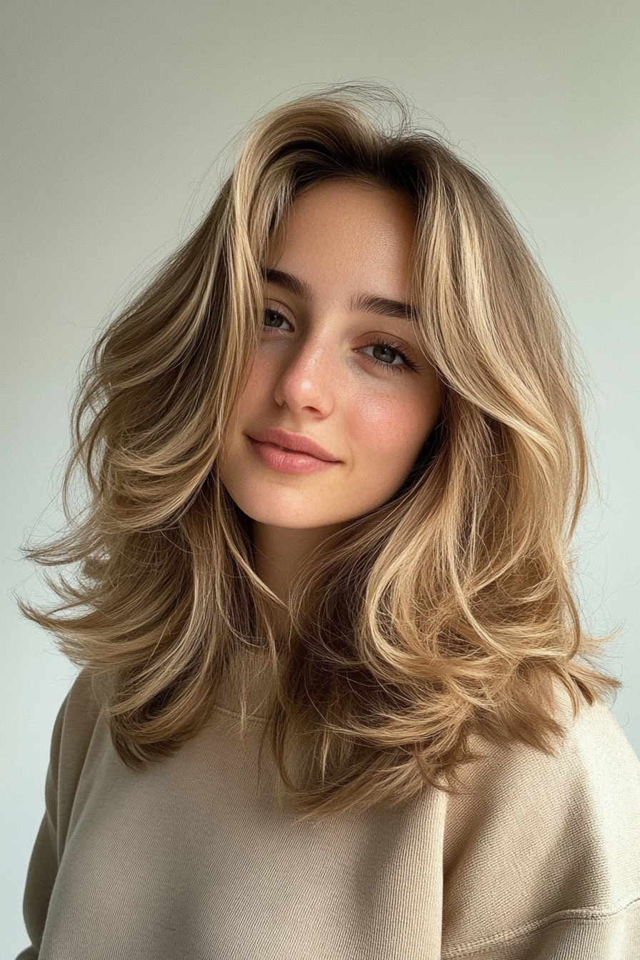 7. Midi geschnitten in goldenem Beige (geschichtete Haarschnitte für dünnes Haar) - geschichtete Haarschnitte zum Ausdünnen von Haaren