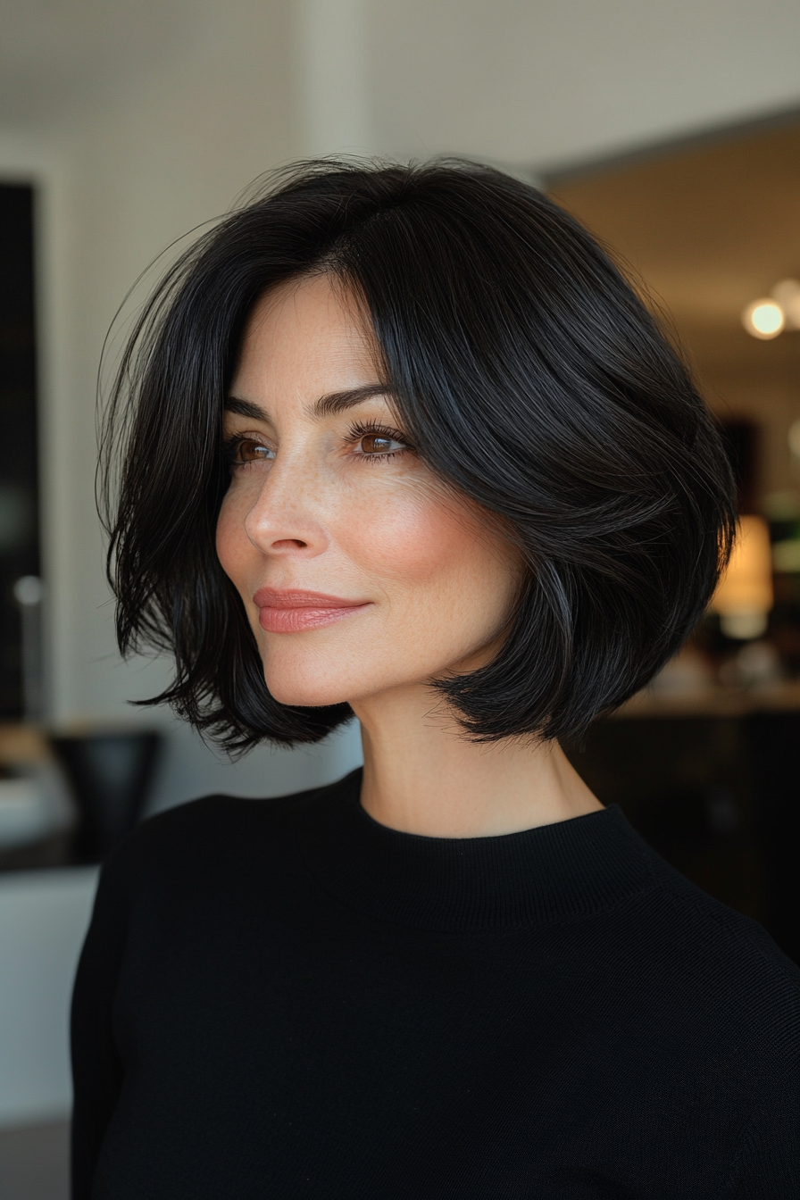 7. French Bob in Jet Black (Ausschnitt Länge Haarschnitte für ältere Frauen) - Ausschnittslänge Haarschnitte für ältere Frauen