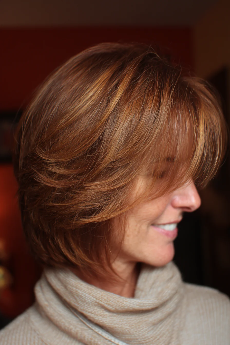 7. Golden Brown Soft Shag (Kurzhaarfrisuren für Frauen über 40 mit dünnem Haar) – Kurzhaarfrisuren für Frauen über 40 mit dünnem Haar