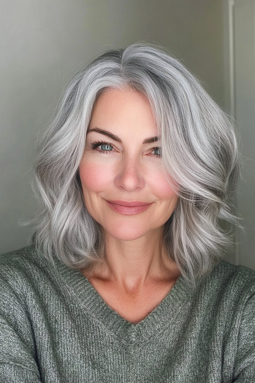 7. Graustrasiertes Rasierschnitt (mittlere Länge Haarschnitte für Frauen über 60) - Haarschnitte mit mittlerer Länge für Frauen über 60