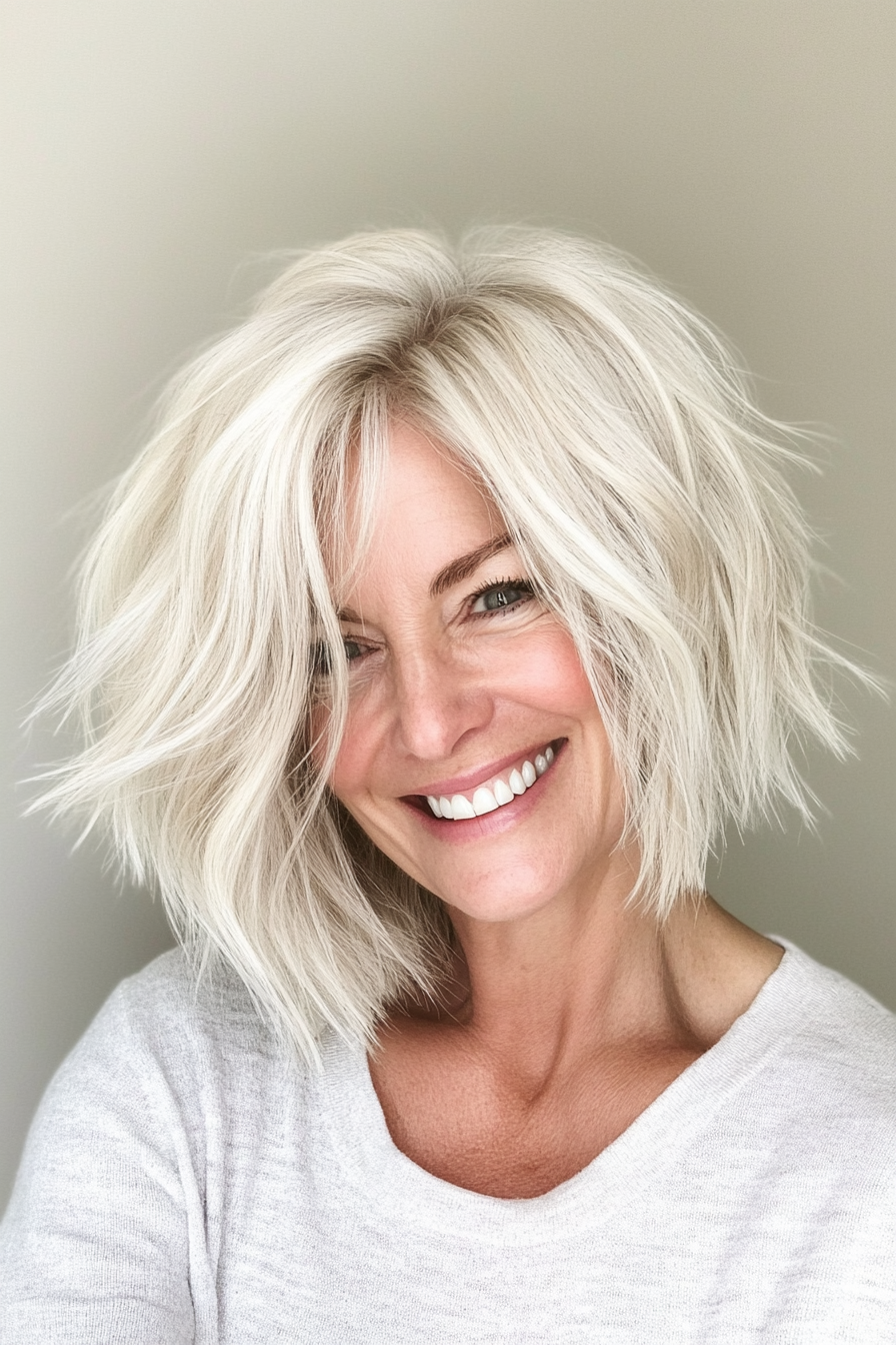 7. eisiger blonde strukturierte Bob (schicke Frisuren für Frauen über 50) - schicke Frisuren für Frauen über 50