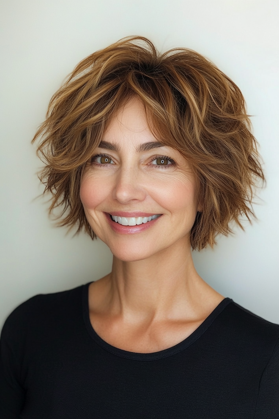 7. Layered Honigbrauner Shag (kurze Shag -Haarschnitte für Frauen über 60) - kurze Shag -Haarschnitte für Frauen über 60