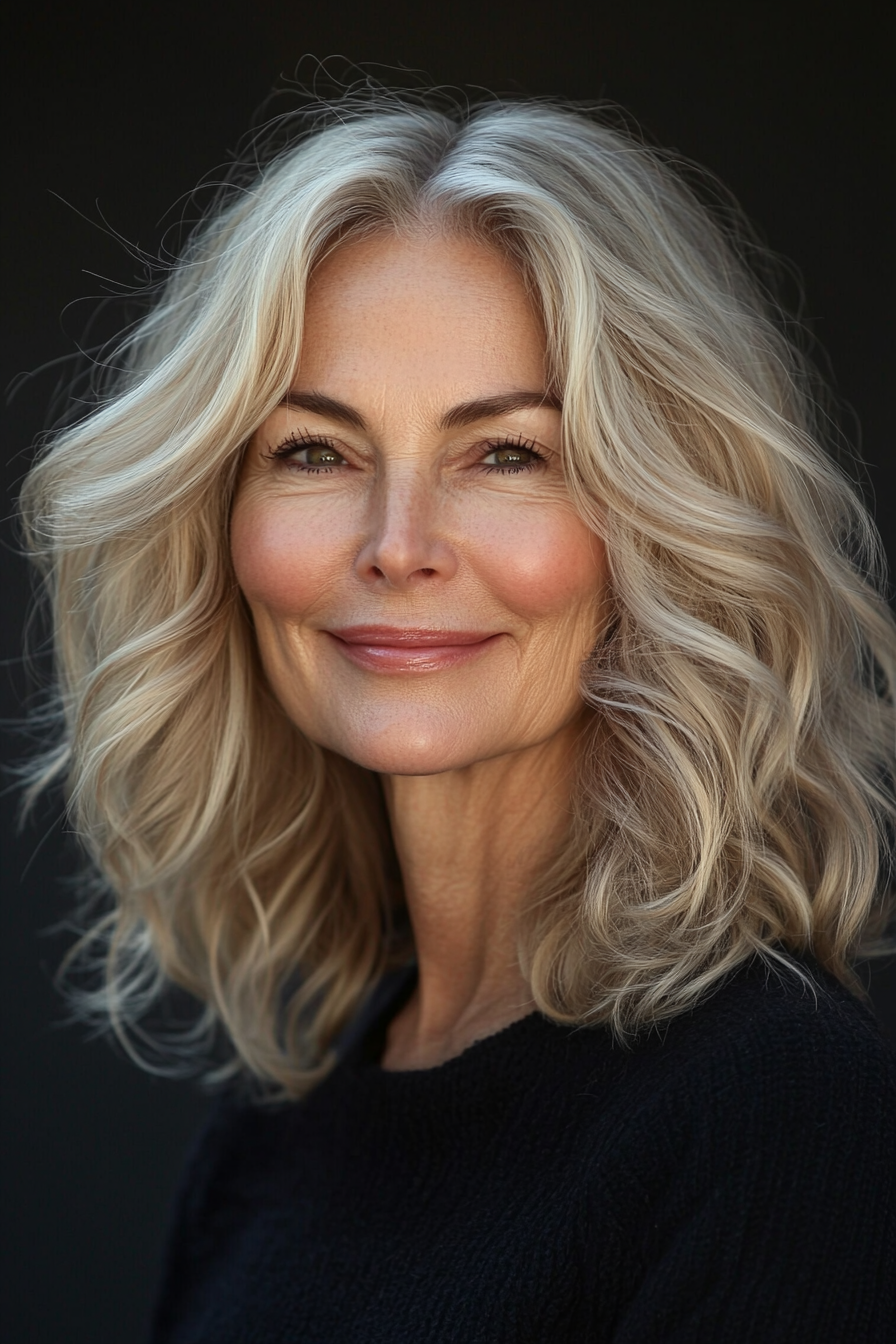 7. Schichten mit mittlerer Länge in Honigblonde (Haarschnitte für ältere Frauen mit welligem Haar) - Haarschnitte für ältere Frauen mit welligem Haar