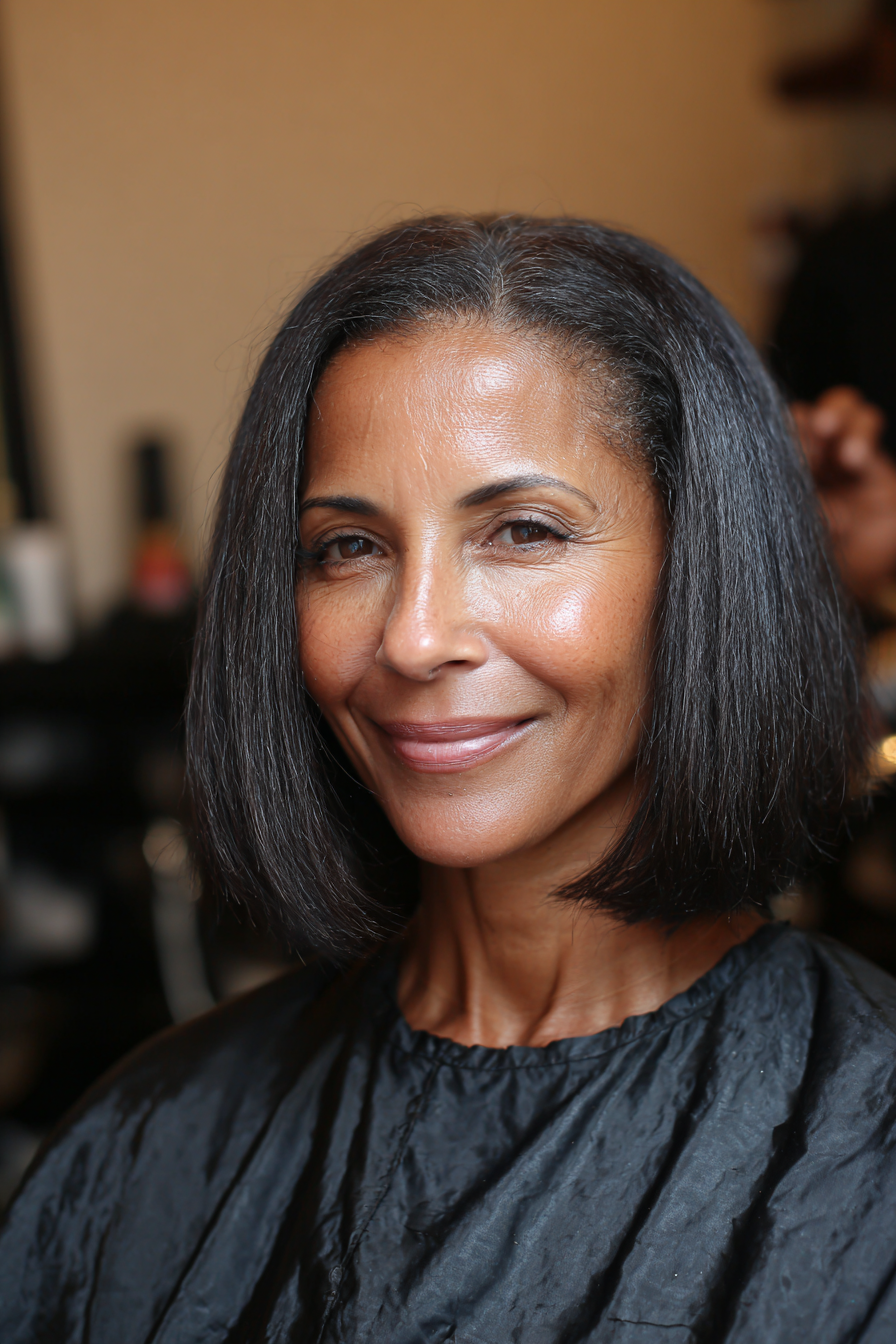 7. Natural Black Sleek Lob mit Mittelscheitel (Lob-Haarschnitt für ältere Frauen) – Lob-Haarschnitt für ältere Frauen