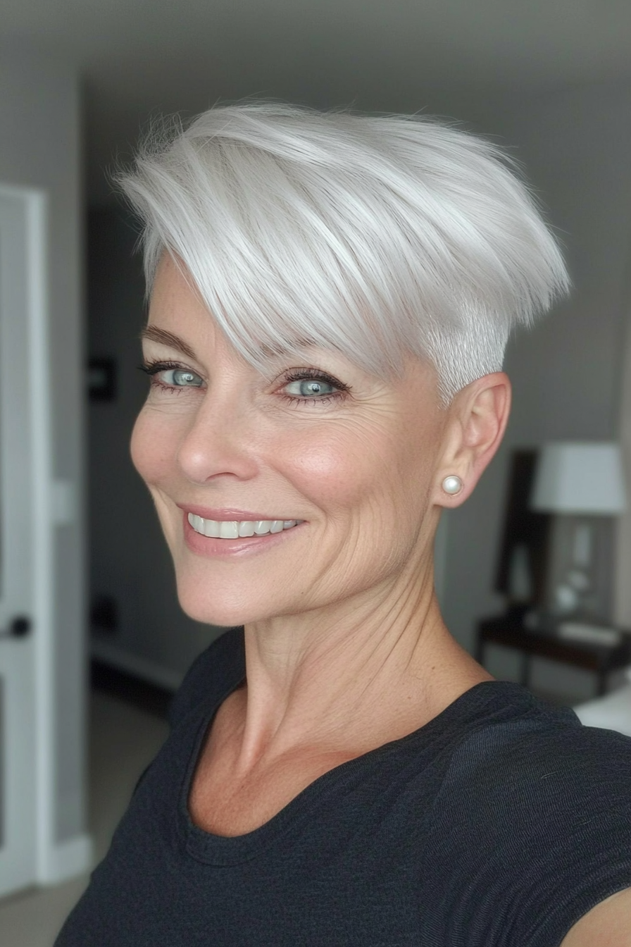 7. Perle White Undercut Pixie (kurze Undercut -Frisuren für Frauen über 50) - kurze Unterschneidungsfrisuren für Frauen über 50