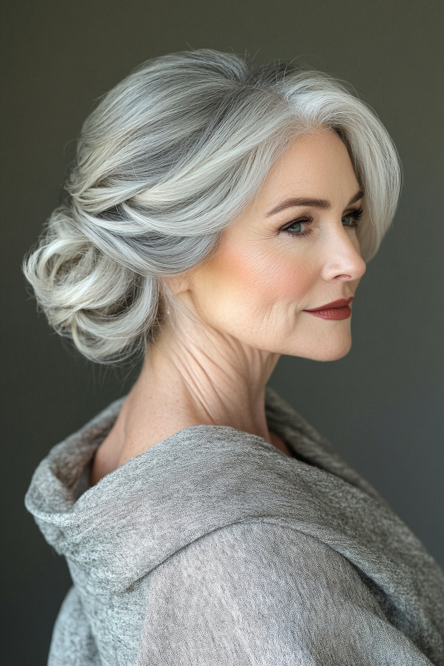 7. Platinumgrau weiche Twist (Hochzeitsfrisuren für ältere Frauen) - Hochzeitsfrisuren für ältere Frauen