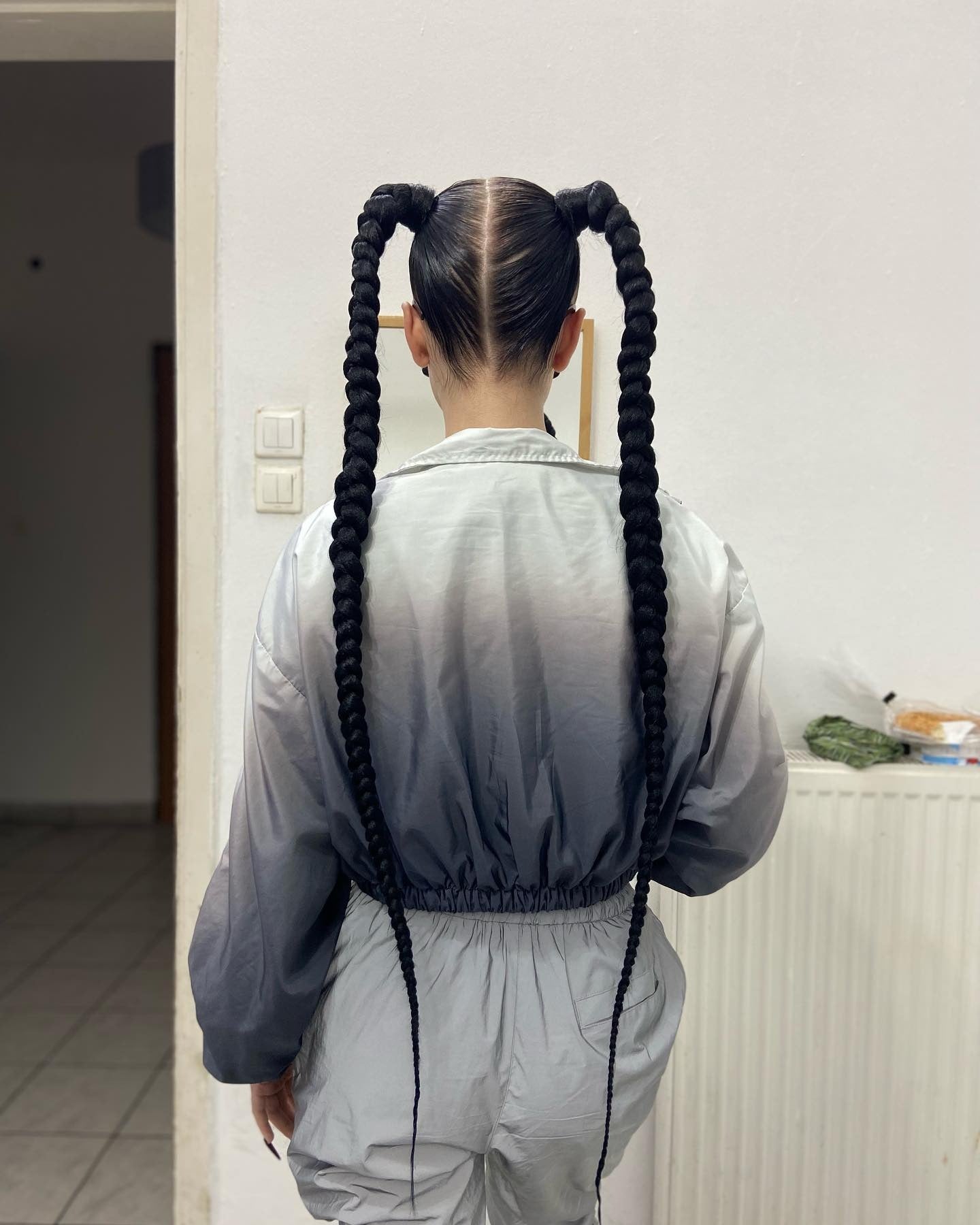 7. Schlanke doppelt geflochtene Zöpfen auf Jet -schwarzem Haar (Herbstfrisuren)