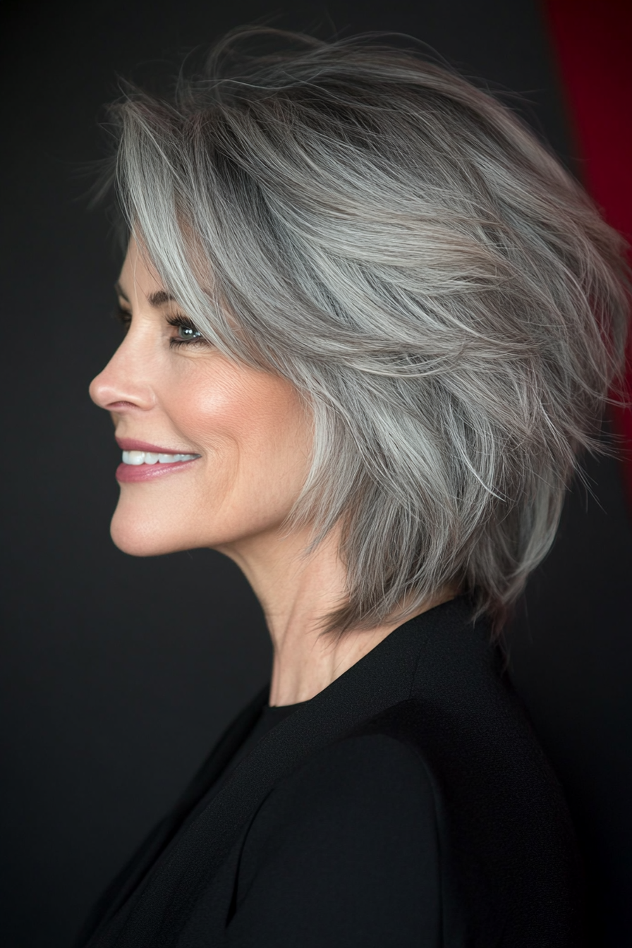 7. Raucher grauer weicher Shag (kurze Haarschnitte für Frauen über 60 mit feinem dünnem Haar) - kurze Haarschnitte für Frauen über 60 mit feinem dünnem Haar