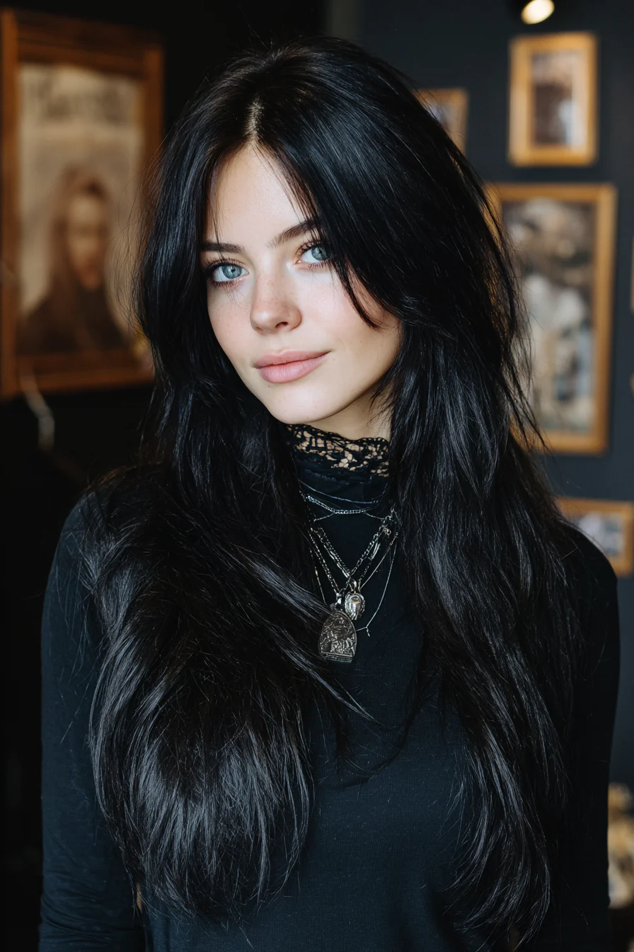 7. Weicher schwarzer Grunge-Wolf-Schnitt (gerade Grunge-Frisuren) – gerade Grunge-Frisuren