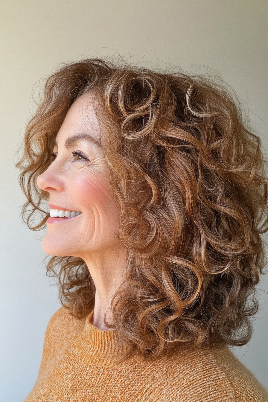 7. Weiche Karamell Curly Crop (freche Haarschnitte für ältere Frauen) - freche Haarschnitte für ältere Frauen