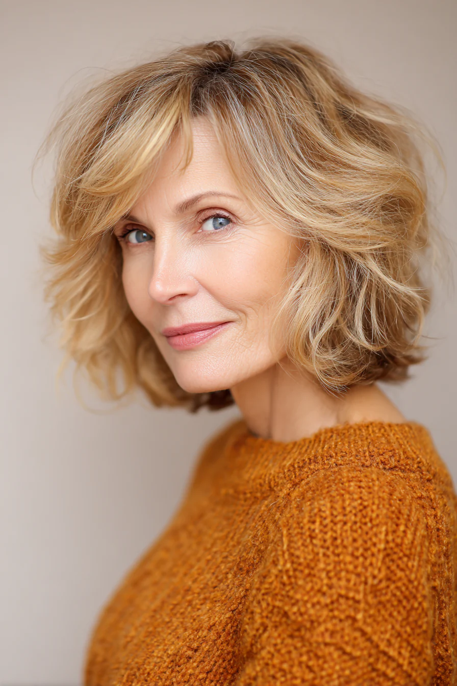 7. Soft Caramel Shaggy Bob (Shaggy Bob-Haarschnitte für Frauen über 50) – Shaggy Bob-Haarschnitte für Frauen über 50