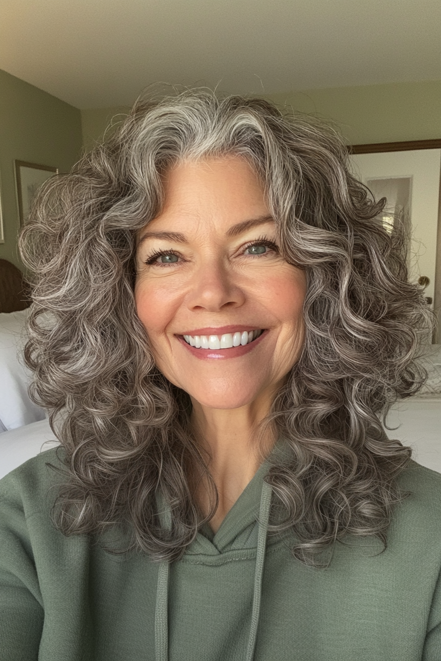 7. Weiches Mokka Curly Lob (Haarschnitte für Frauen über 50 mit grauem Haar) - Haarschnitte für Frauen über 50 mit grauem Haar