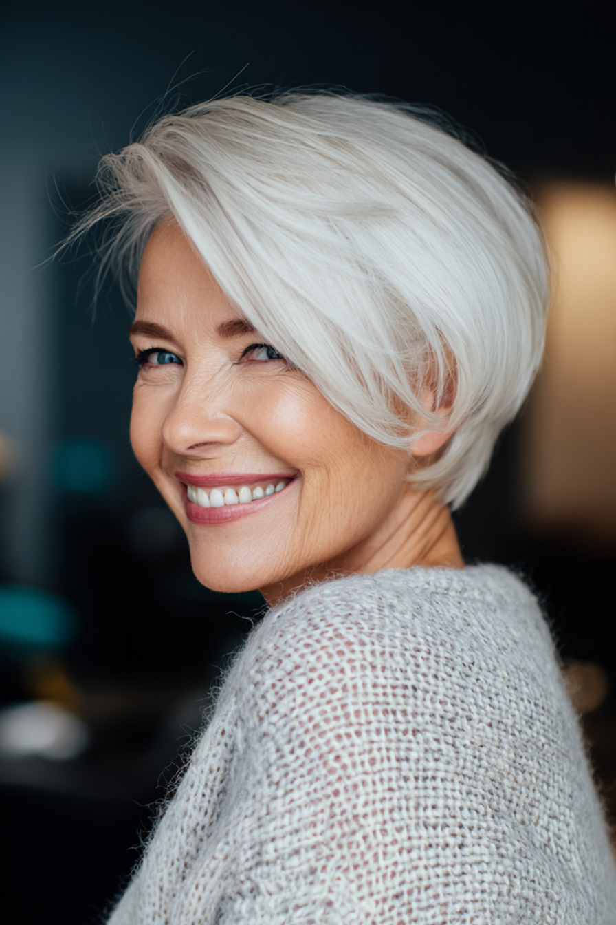 7. Stapelter geschichtter Bob in Platinblond (kurze Bob -Haarschnitte für Frauen über 50) - kurze Bob -Haarschnitte für Frauen über 50