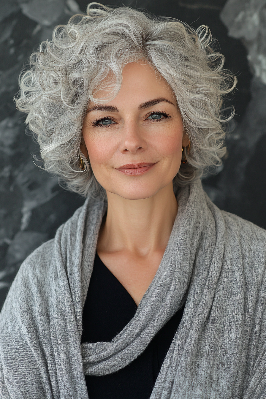 7. sich verjüngte lockige Ernte in silbergrau (lockige Haarschnitte für ältere Frauen) - lockige Haarschnitte für ältere Frauen