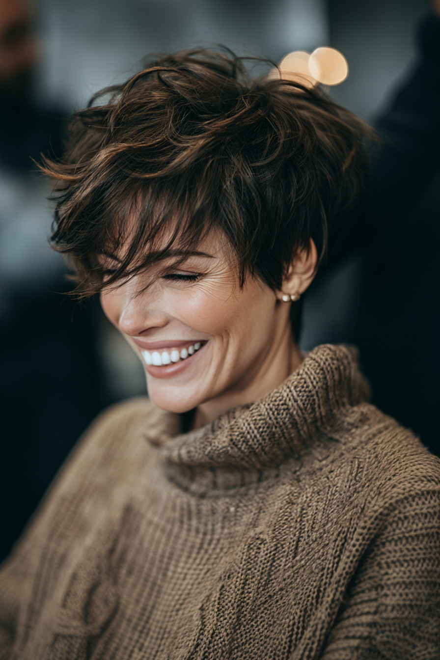 7. Strukturierte Mokka -Pixie (Pixie -Frisuren für Frauen über 40) - Pixie -Frisuren für Frauen über 40