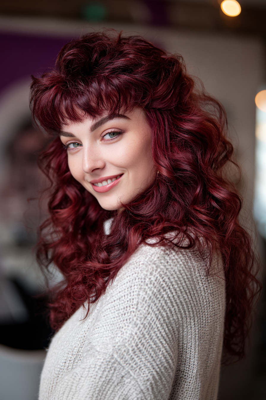 7. Die Kraft Mullet in Burgunderrot (80er Jahre Frisuren für Frauen) - 80er Jahre Frisuren für Frauen