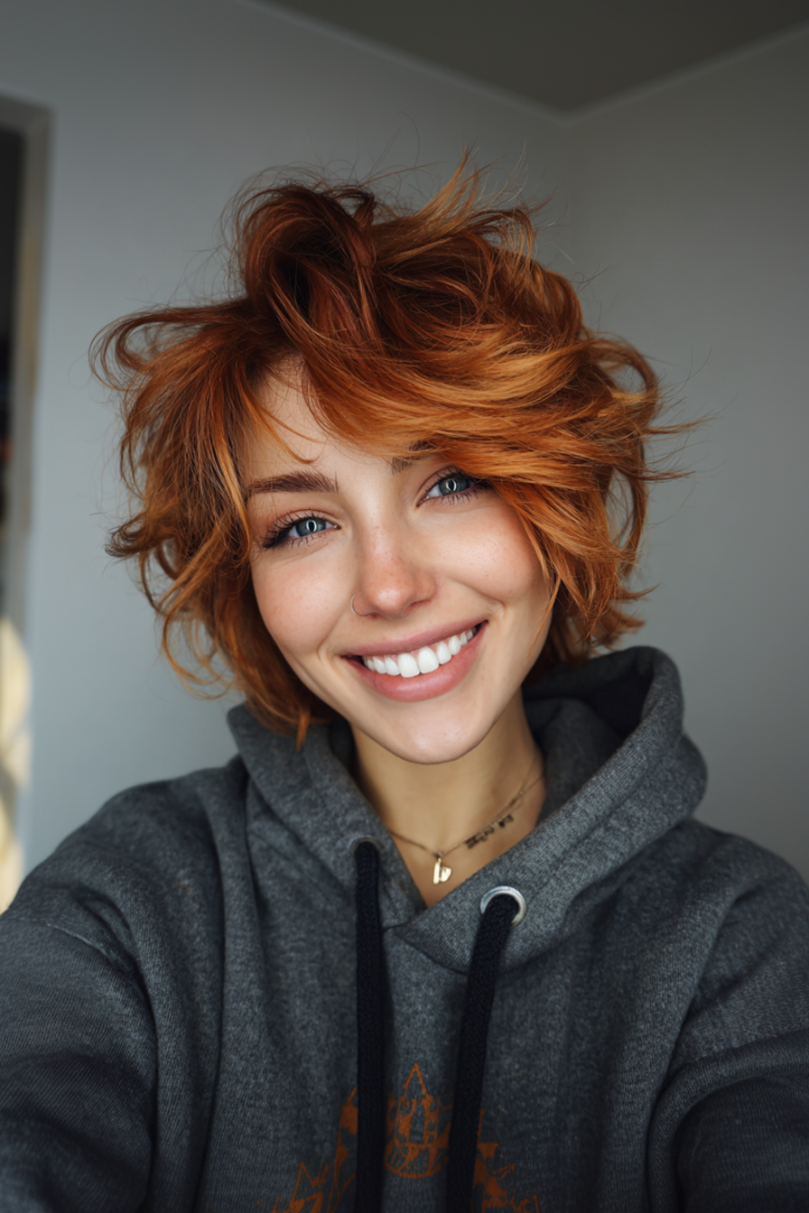 7. zerzauste Ernte mit kastanienbrauner Schmelze (abgehackte, geschichtete Frisuren) - abgehackte, geschichtete Frisuren