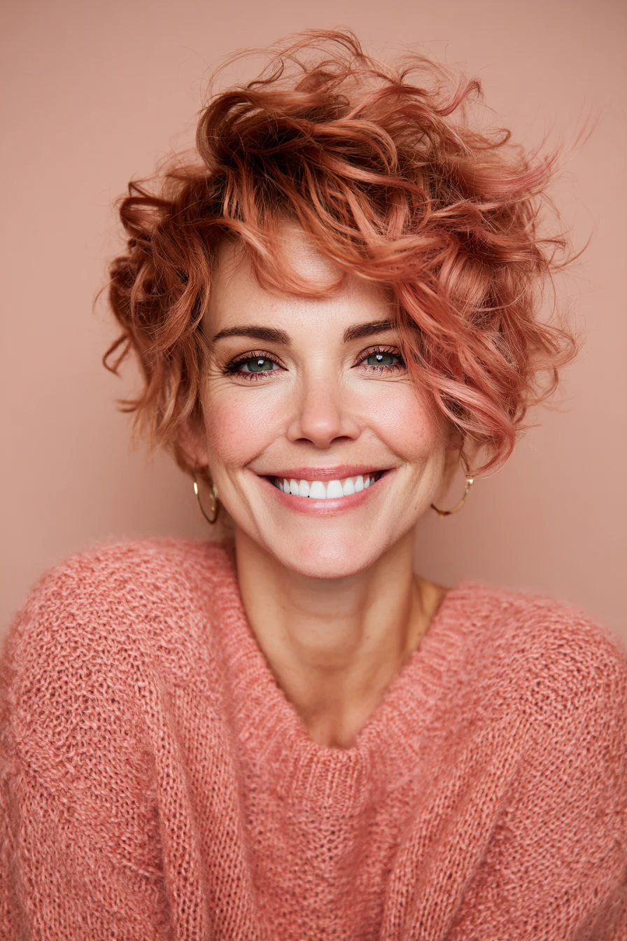 7. Tousled Wavy Crop (Roségold) (Kurze gewellte Frisuren für Frauen über 40) – Kurze gewellte Frisuren für Frauen über 40