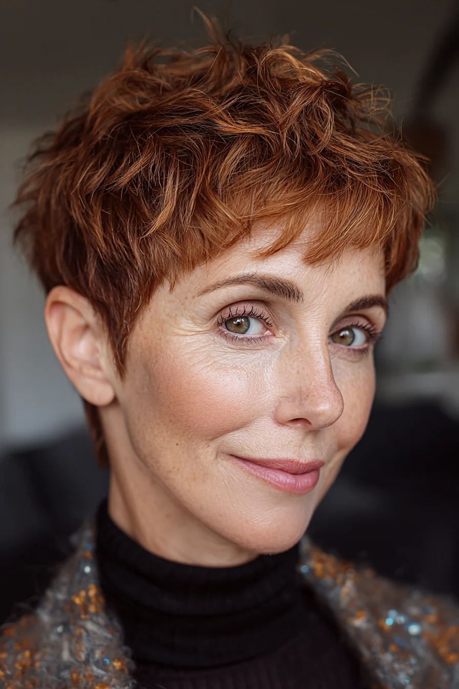 7. Warm Chestnut Tapered Pixie (abgehackte Haarschnitte für Frauen über 60) – abgehackte Haarschnitte für Frauen über 60