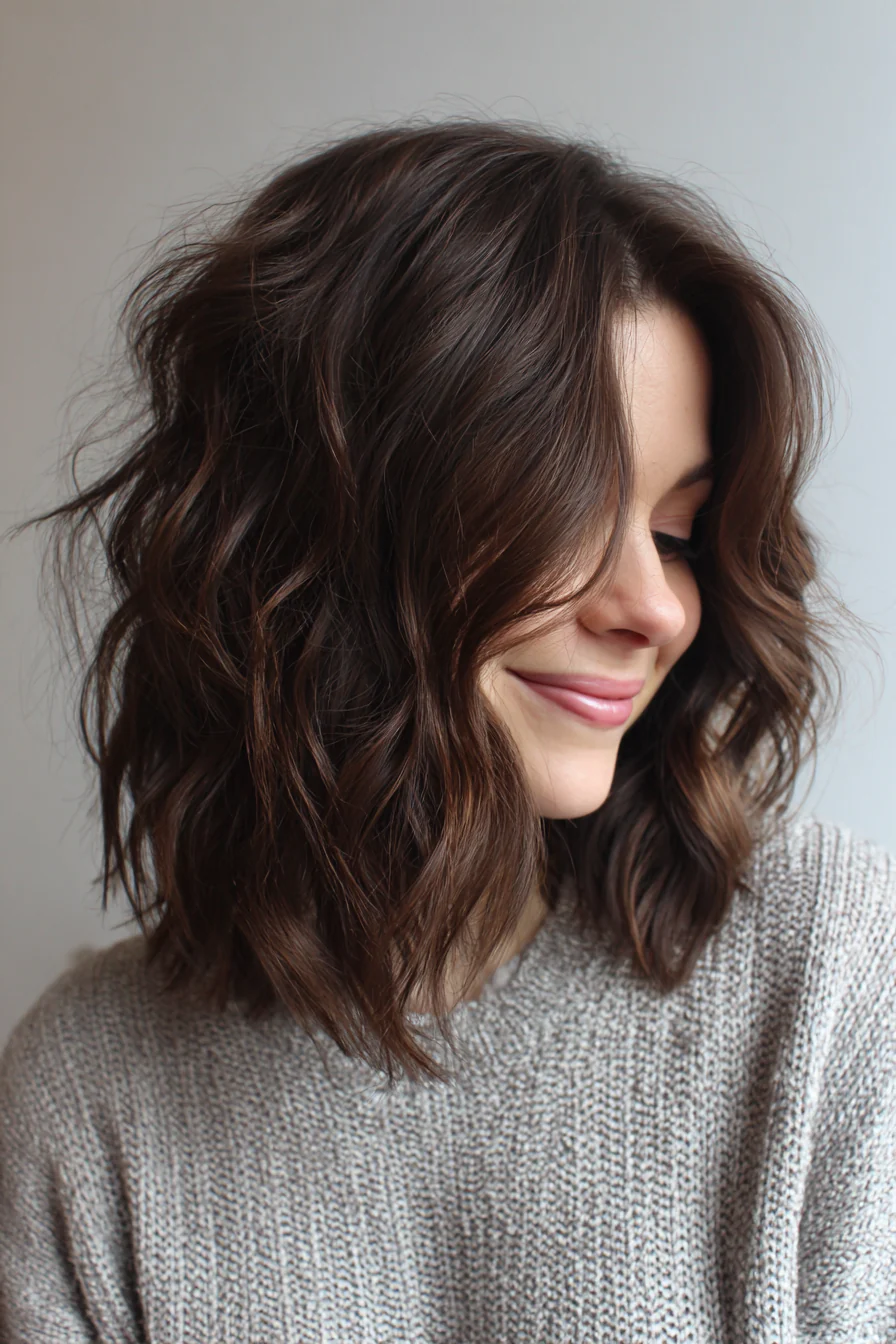 7. Welliger Mokka-Mittelschnitt (schulterlange Frisuren für dickes Haar) – Schulterlange Frisuren für dickes Haar