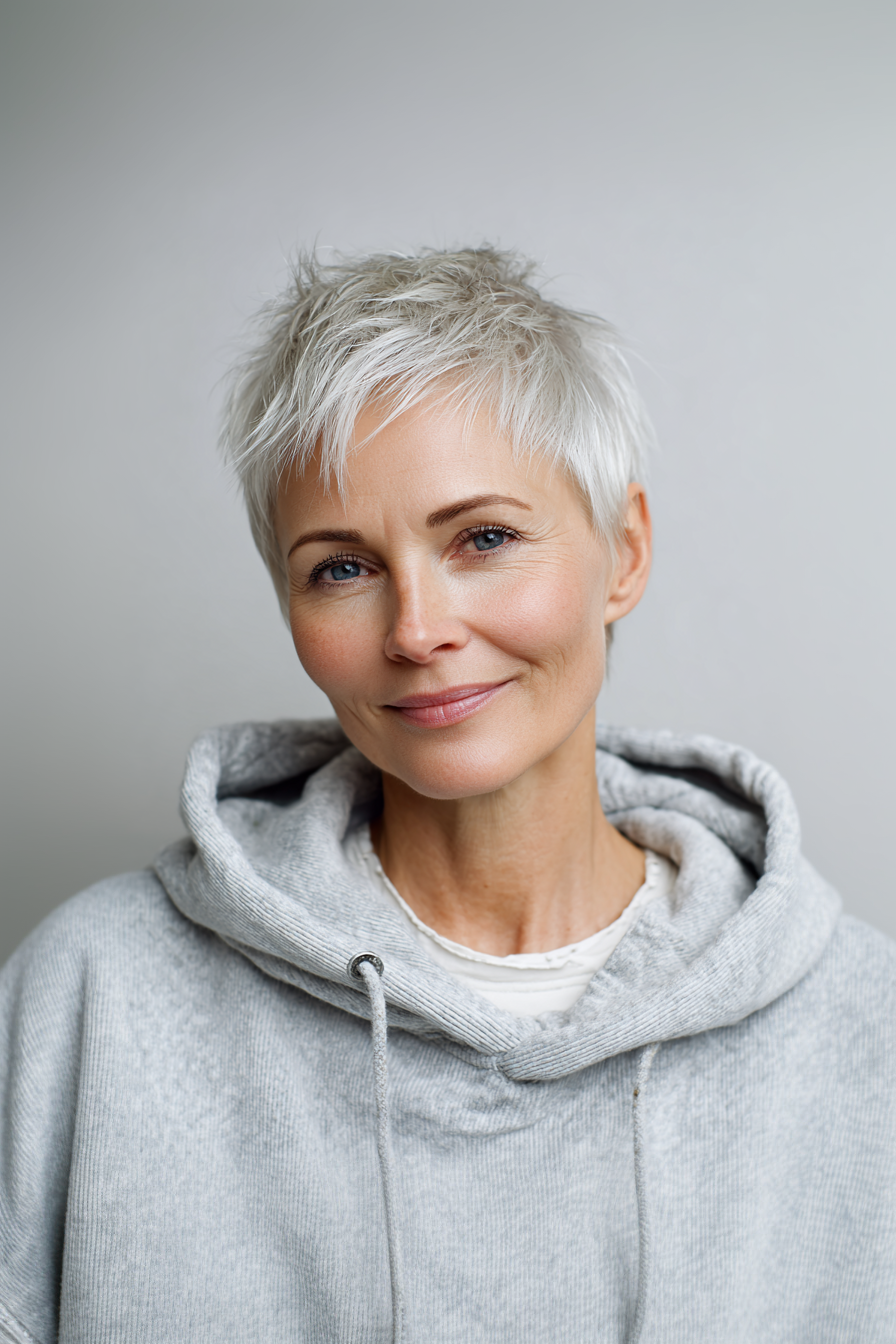 7. White Blonde Pixie (sehr kurze Frisuren für Frauen über 50) - Sehr kurze Frisuren für Frauen über 50