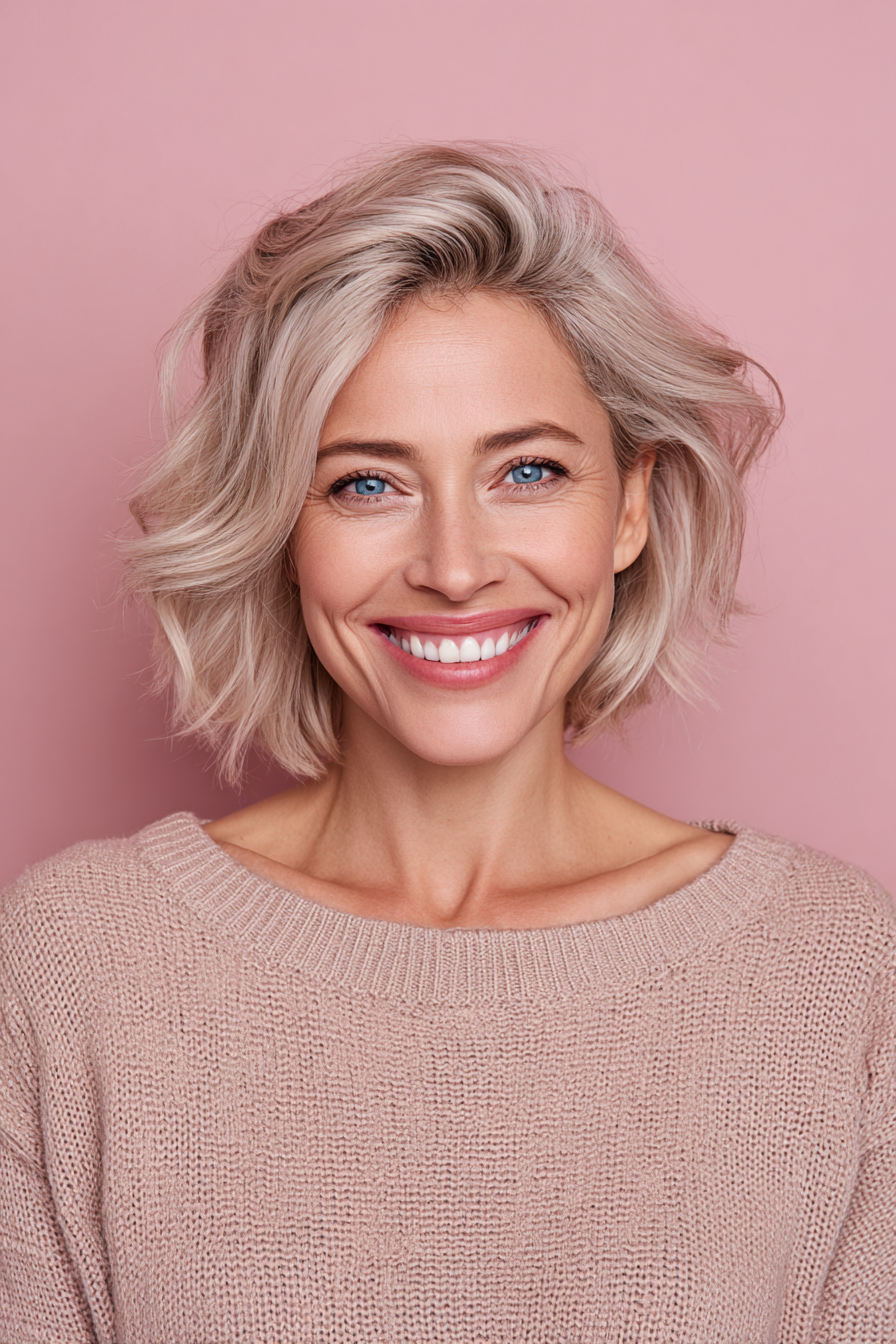 7. Windgepept Colarbone in Roségold (wellige Frisuren für ältere Frauen) - wellige Frisuren für ältere Frauen