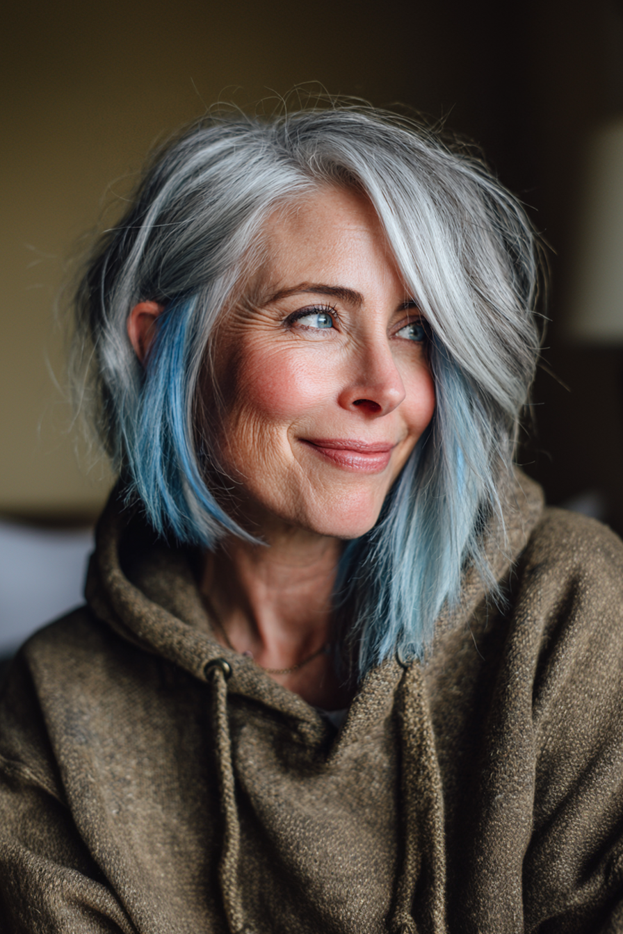 8. Abgleer Lob mit eisiger blauer Balayage (kantige Haarschnitte für ältere Frauen) - kantige Haarschnitte für ältere Frauen