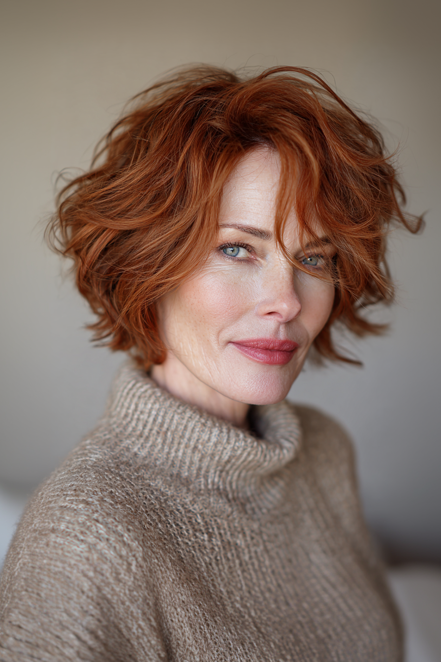 8. Auburn Layered Crop (kurze Frisuren für Frauen über 50 mit welligen Haaren) - kurze Frisuren für Frauen über 50 mit welligen Haaren