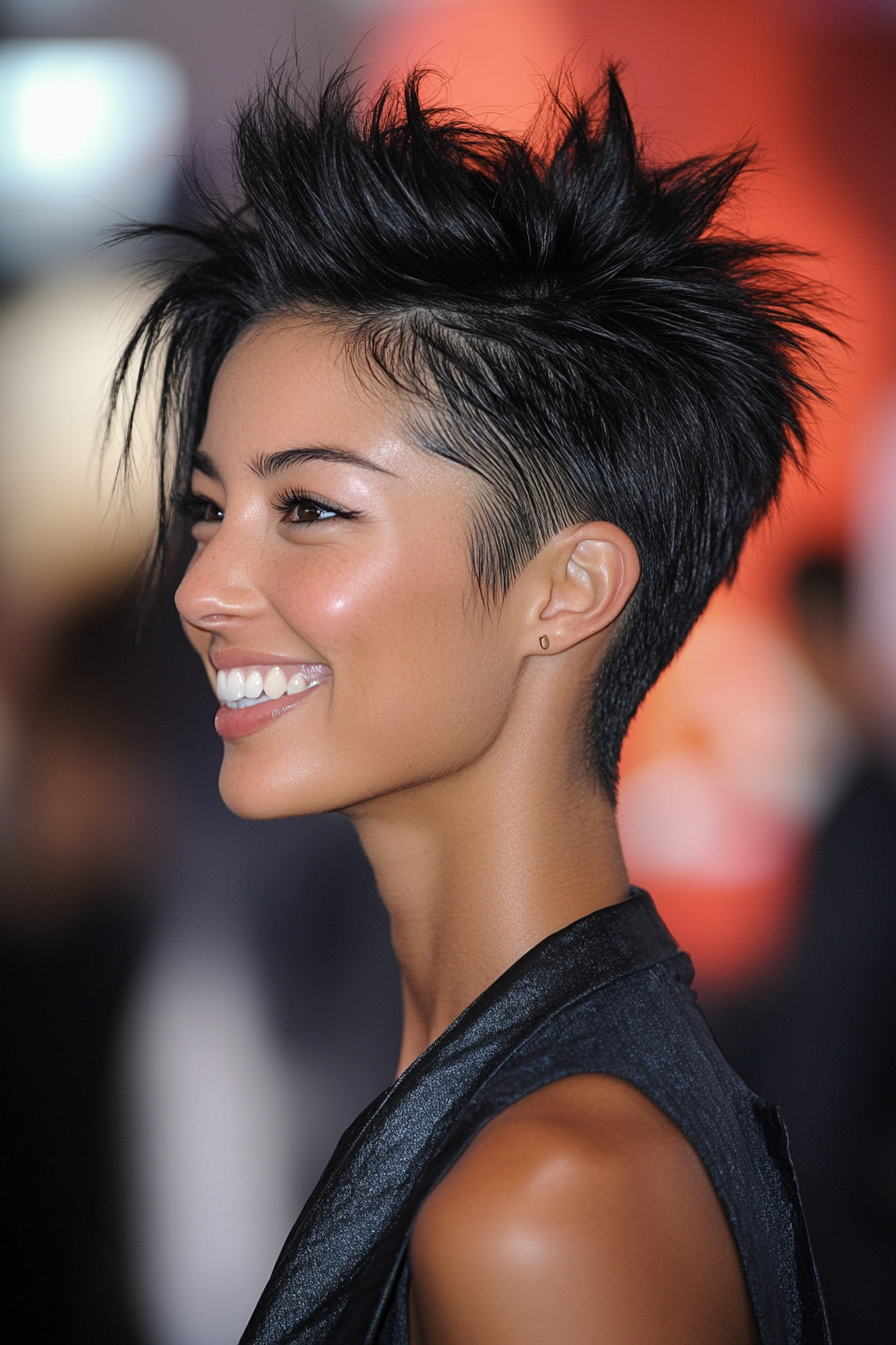 8. Schwarze Faux Hawk mit vieler Krone (Faux Hawk Haircuts for Women) - Faux Hawk Haircuts für Frauen