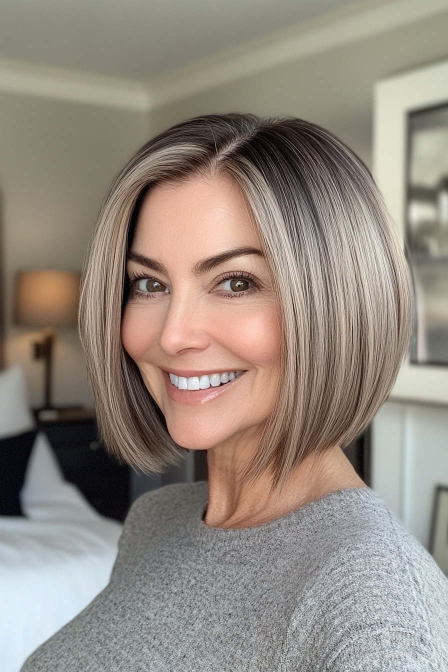 8. Blunt Bob mit dunklen blonden Tönen (Trendfrisuren für Frauen über 50) - Trendfrisuren für Frauen über 50