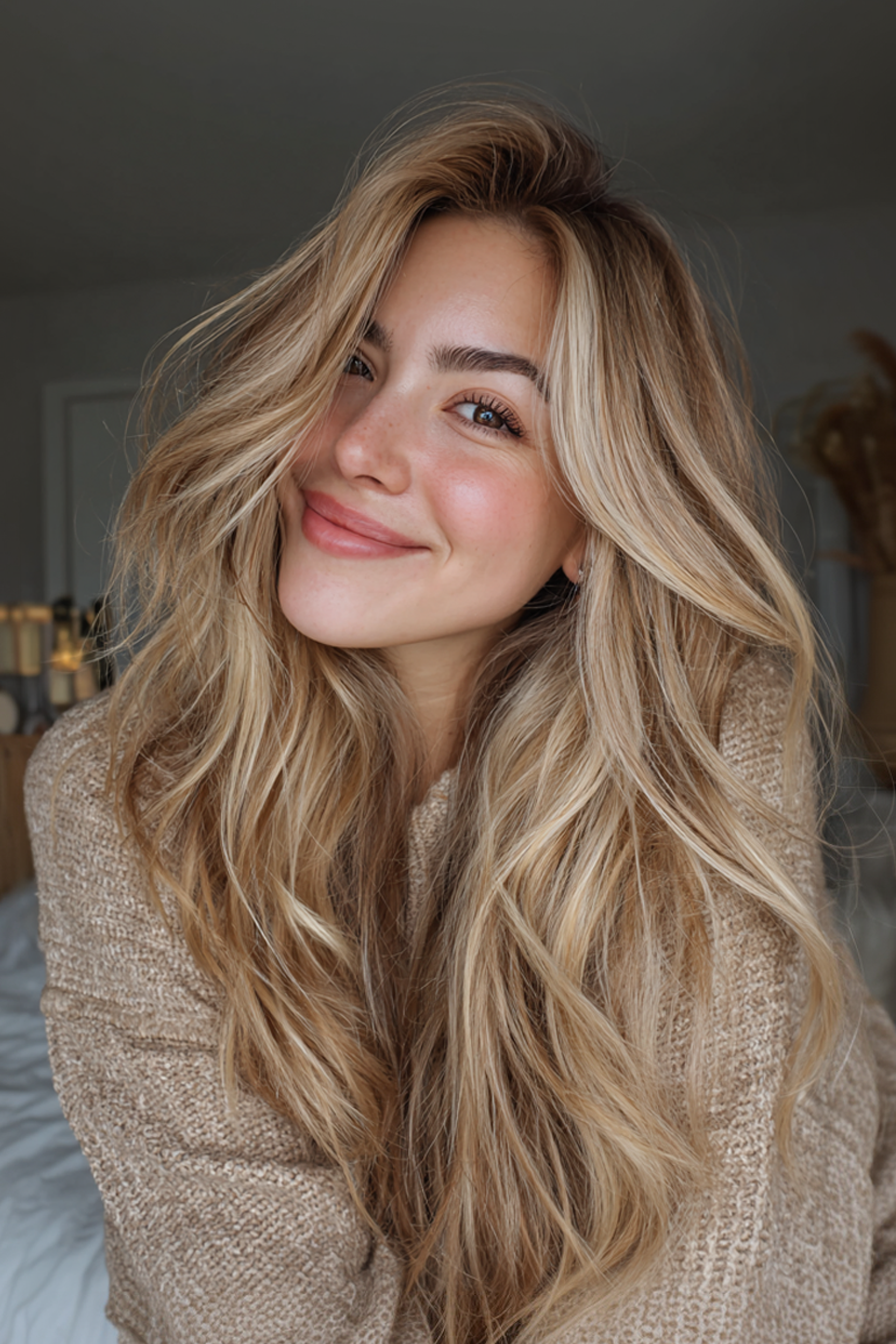 8. Schmetterlingsschichten mit blonden Balayage (geschichtete Frisuren) - geschichtete Frisuren