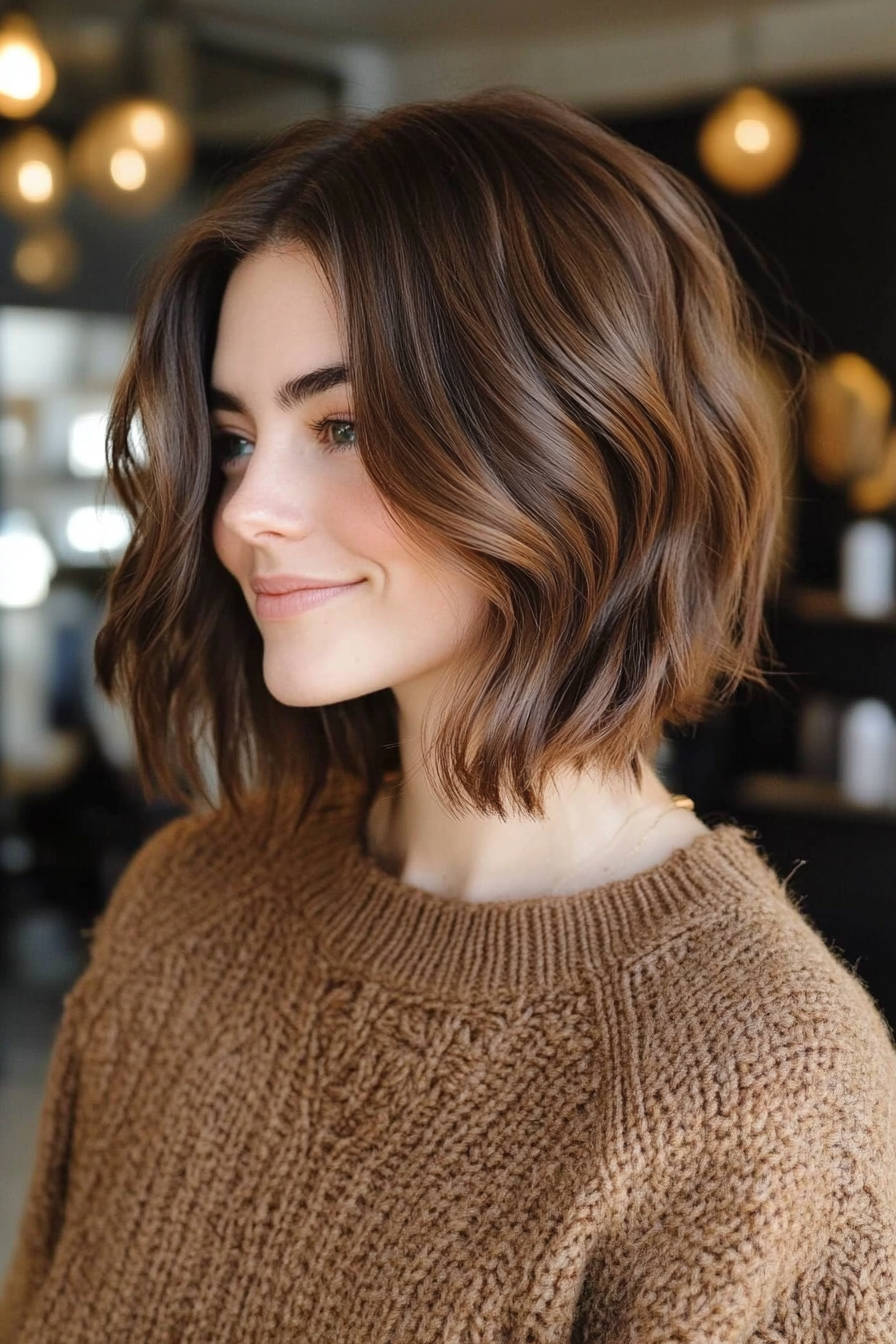 8. Center -T -T -T -Lob mit Espresso -Lowlight -Panels (Haarbeinlängenlänge) - Haarbeinlängenhaarschnitte