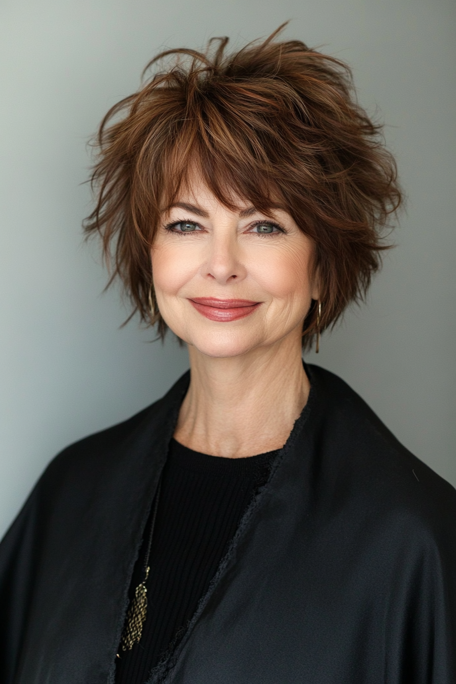 8. Kastaniennuss -Rasierer geschnitten (kantige Frisuren für Frauen über 60) - kantige Frisuren für Frauen über 60