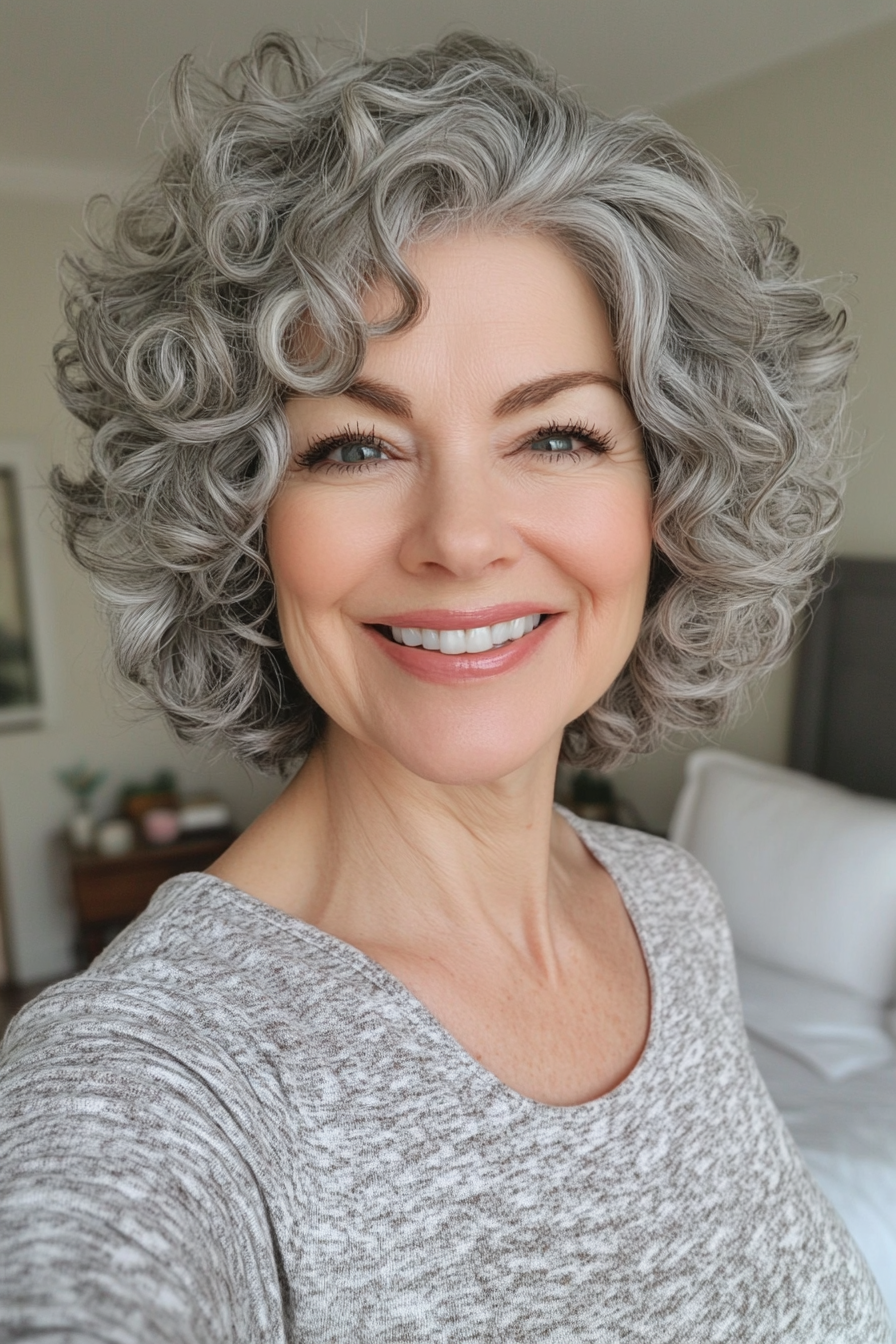 8. Classic Grey Volumenpixie (Curly Pixie -Haarschnitte für Frauen über 60) - Curly Pixie Haircuts für Frauen über 60
