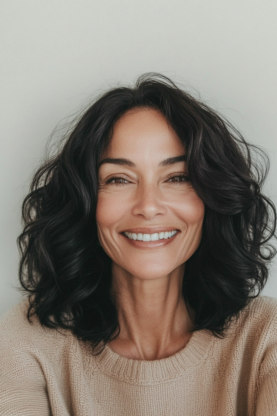 8. Klassischer sich verjüngter Schnitt in Schwarz (Haarschnitte für ältere Frauen mit welligem Haar) - Haarschnitte für ältere Frauen mit welligem Haar