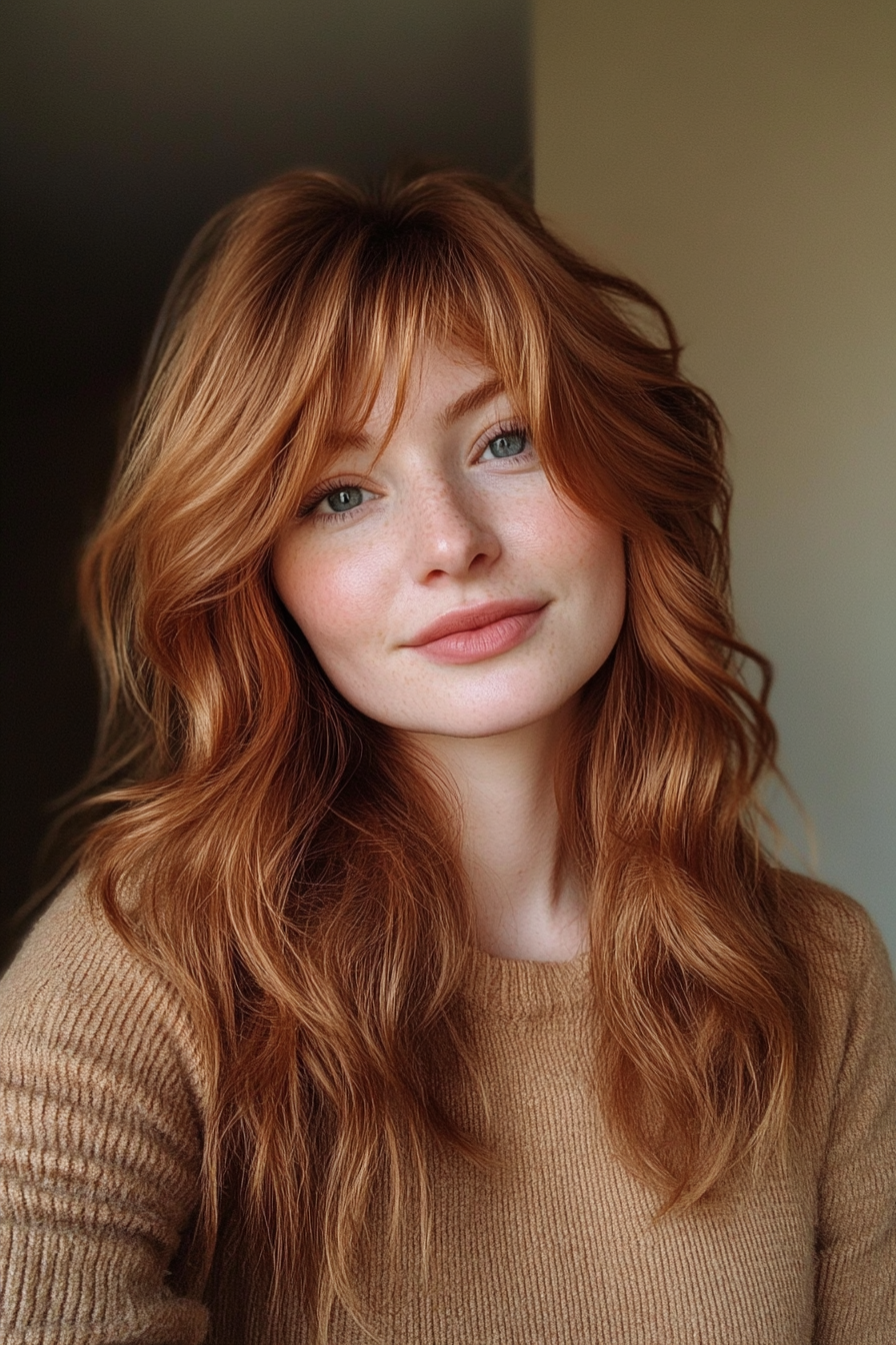 8. Copper Cascade Shag (wellige Haarschnitte mit Vorhangstücken) - wellige Haarschnitte mit Vorhangstücken