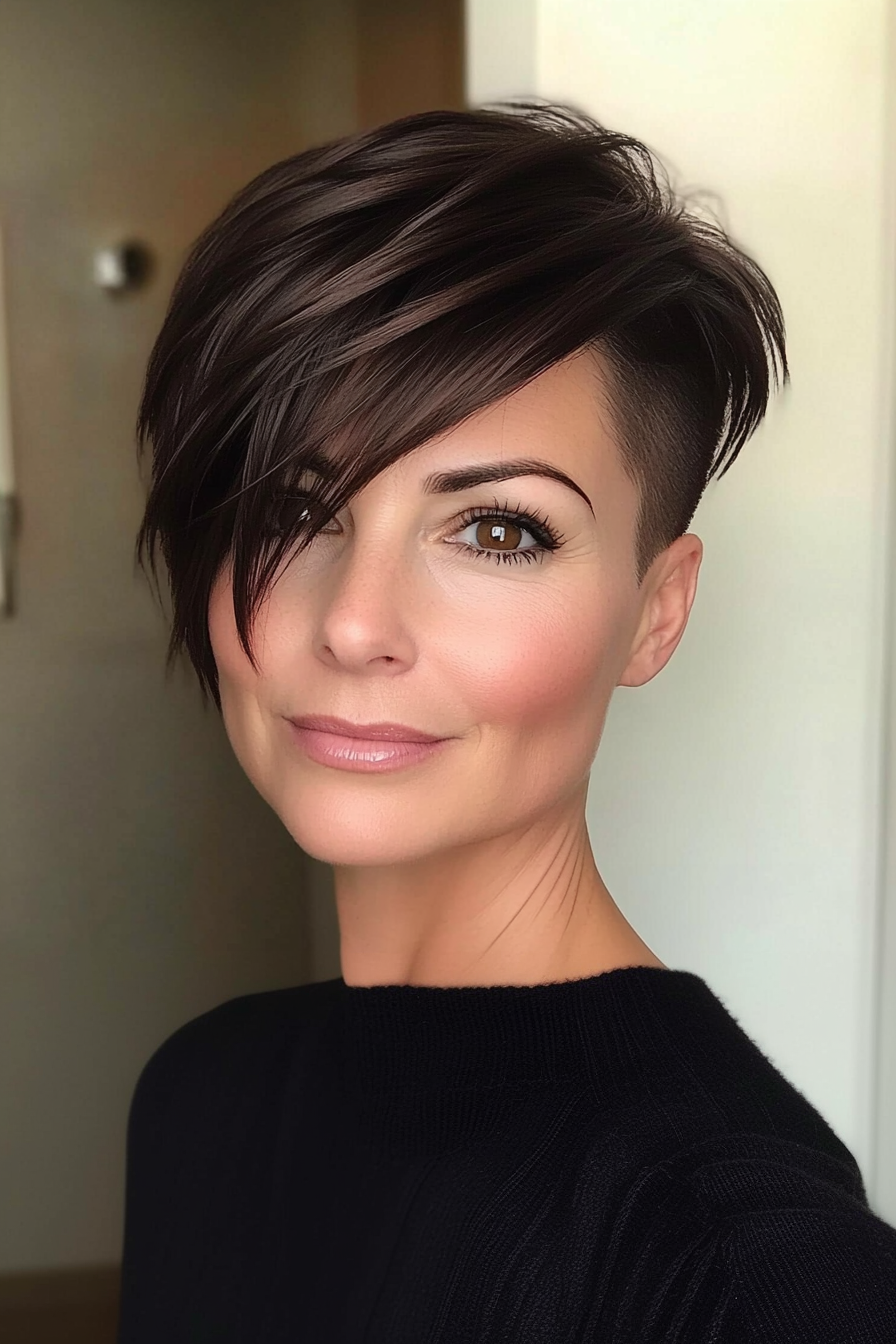 8. Dunkle Schokolade unterkürzlich Bob (kurze Unterschneidungsfrisuren für Frauen über 50) - kurze Unterschneidungsfrisuren für Frauen über 50