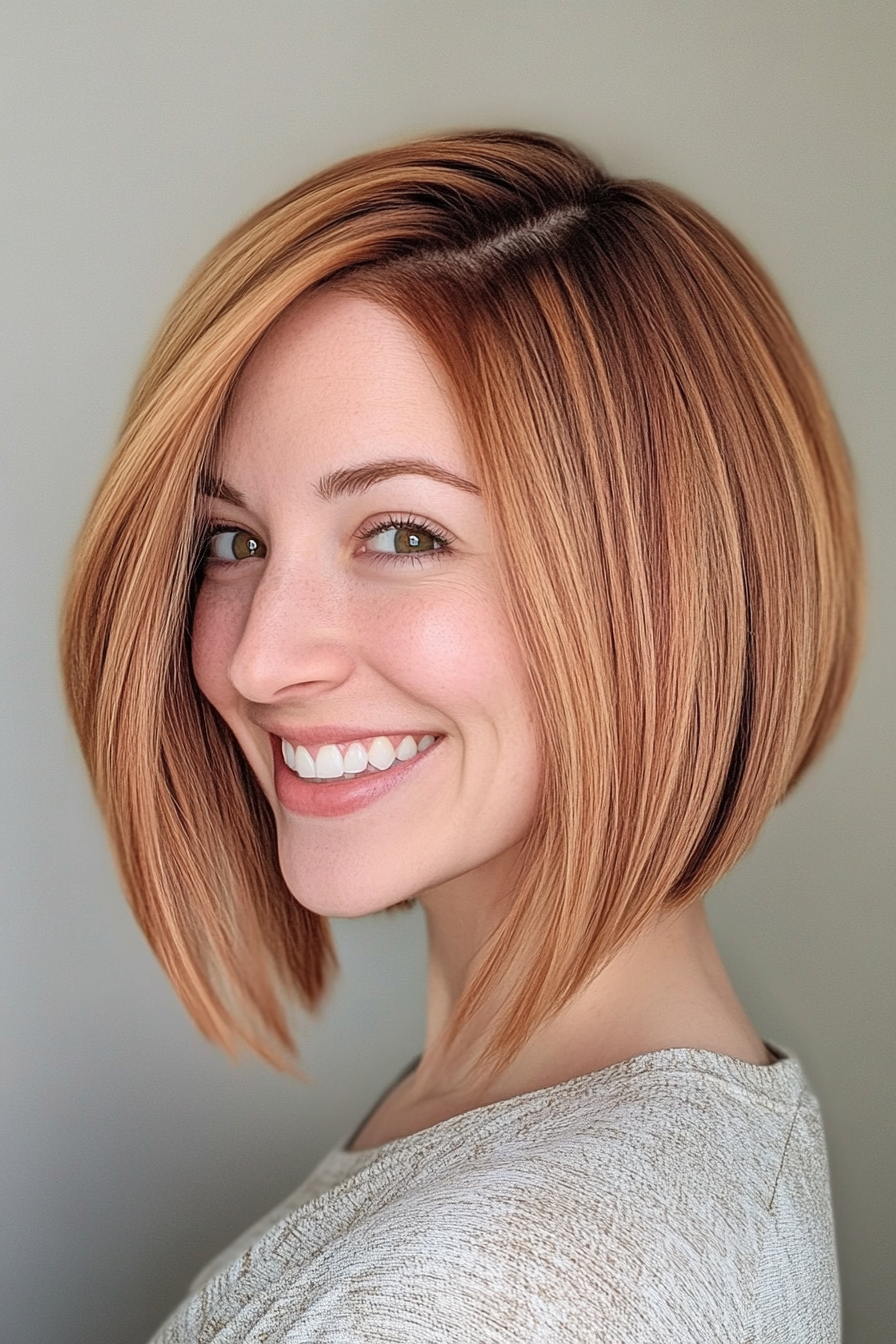 8. Goldener Auburn Precision Bob (abgewinkelte geschichtete Bob -Haarschnitte) - abgewinkelte geschichtete Bob -Haarschnitte