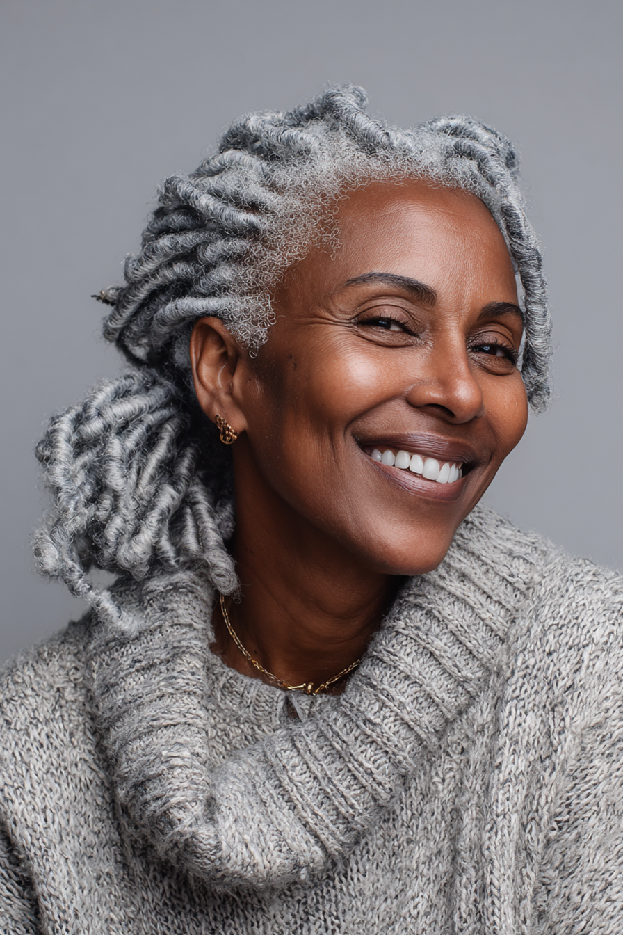 8. Graustärte Schwesterlocke (Frisuren für schwarze Frauen über 60) - Frisuren für schwarze Frauen über 60